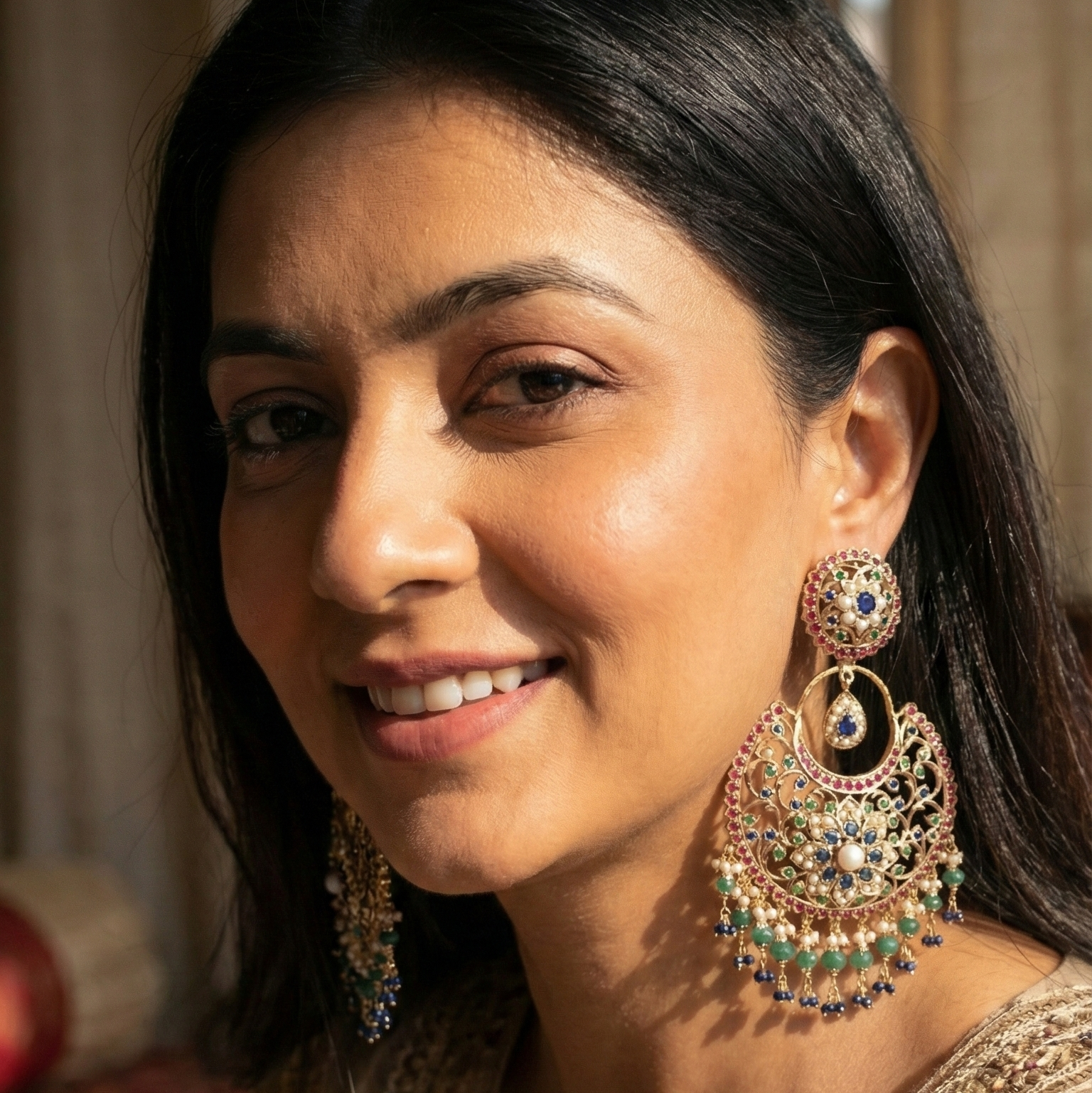 రంగురంగుల జడౌ చంద్బాలీ చెవిపోగులు | ప్రకటన చంద్బాలీ చెవిపోగులు | హెరిటేజ్ జదౌ ఆభరణాలు | ER 660