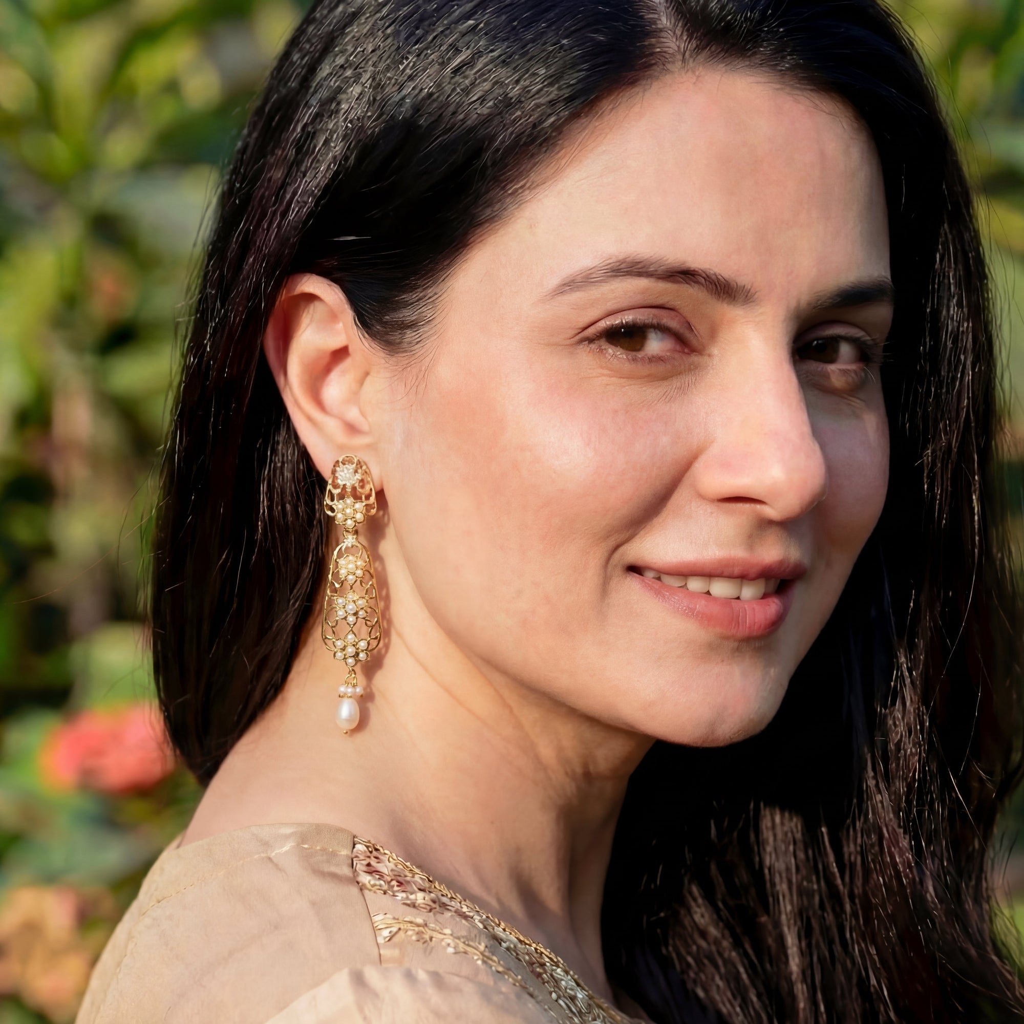 Indo Western Pearl Earrings | Gold Plated on Sterling Silver | Real Freshwater Pearls ER 668