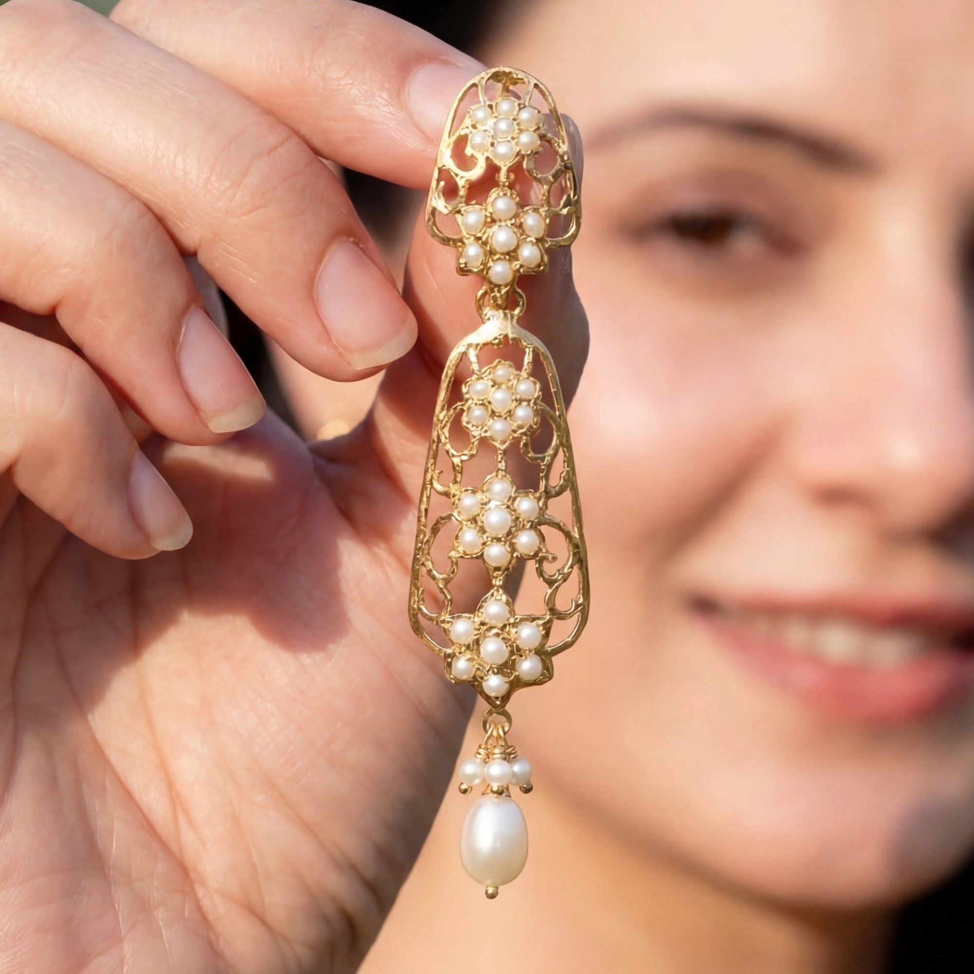Indo Western Pearl Earrings | Gold Plated on Sterling Silver | Real Freshwater Pearls ER 668