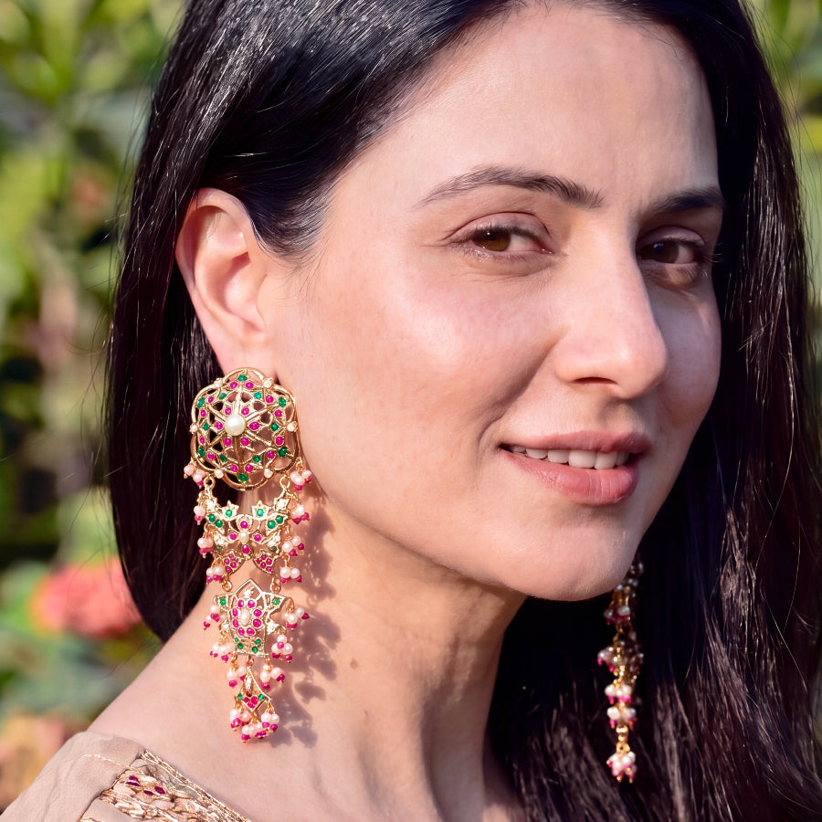 Statement Jadau Danglers | Gold Plated on 925 Silver ER 739