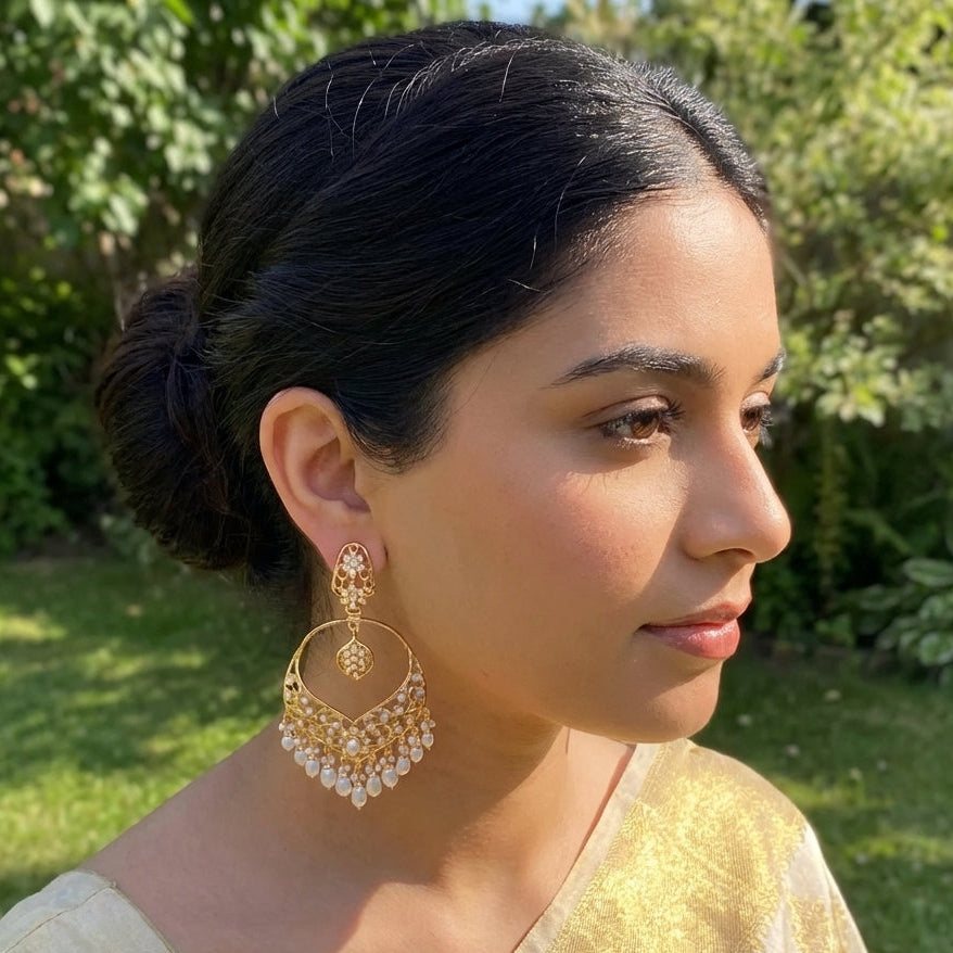 Opulent Pearl Chandbali Earrings | Gold Plated on Silver Base ER 634