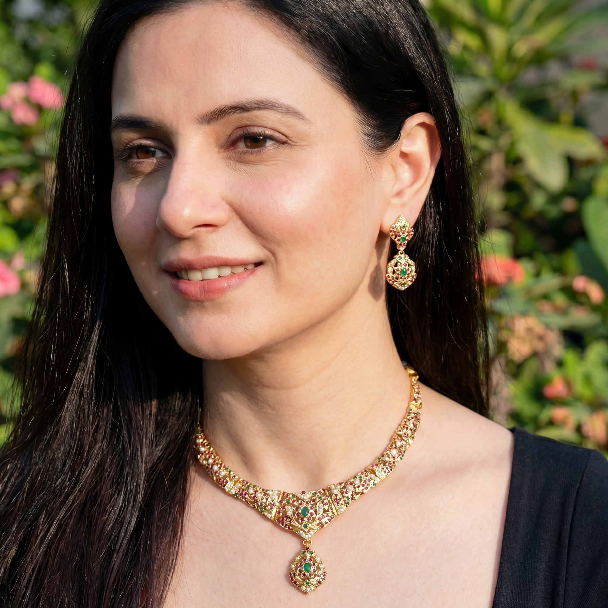 Gold Plated Necklace Set in Silver made with Traditional Jadau Technique NS 003