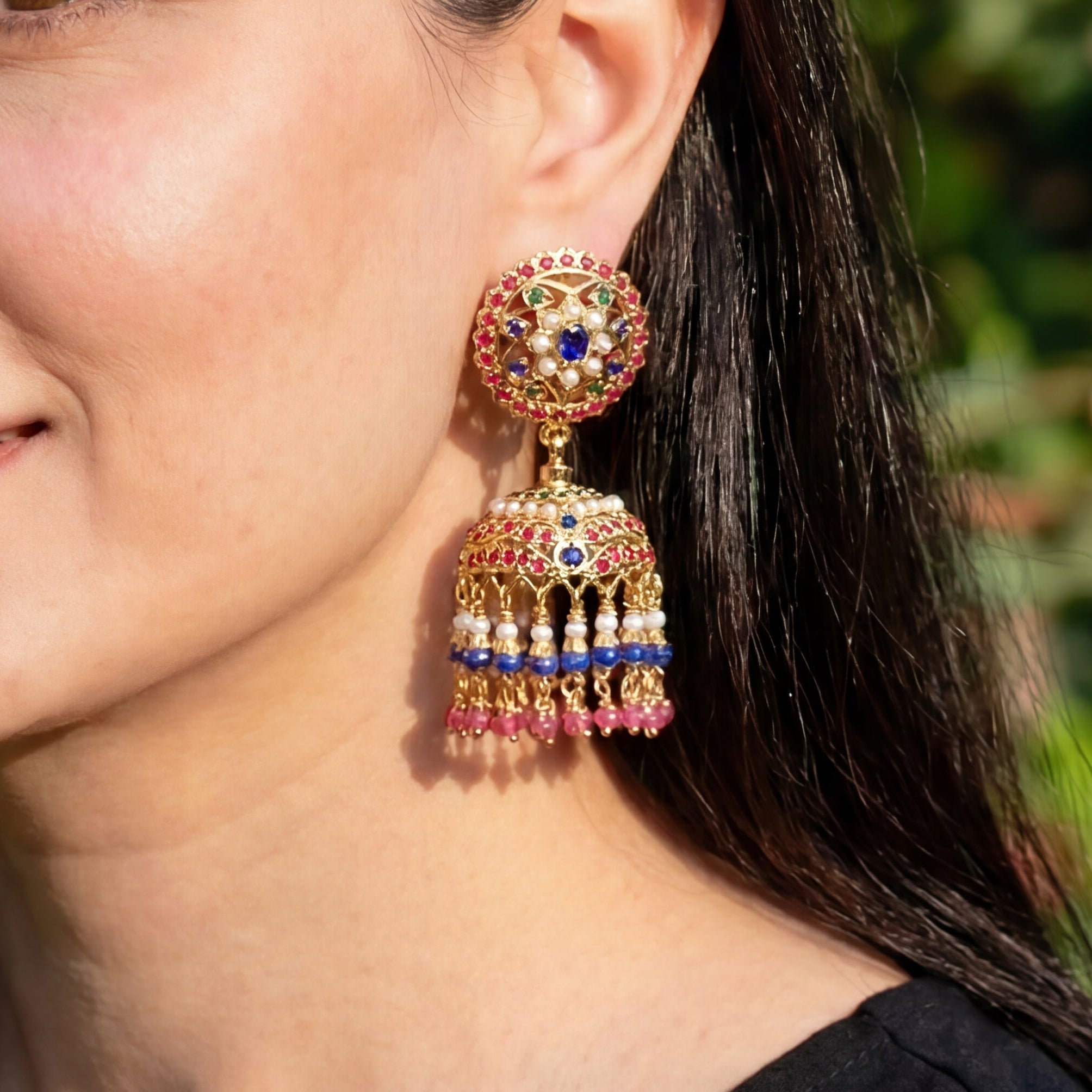 Premium Multicoloured Punjabi Jhumka Earrings | Gold Plated on Silver ER 579