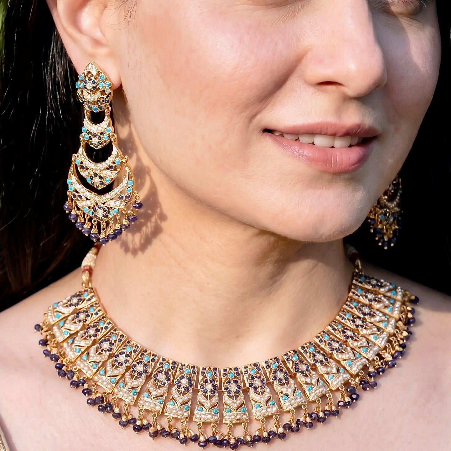 Classic Jadau Necklace Set in Unique Color Combination | Gold Plated on 925 Silver NS 448