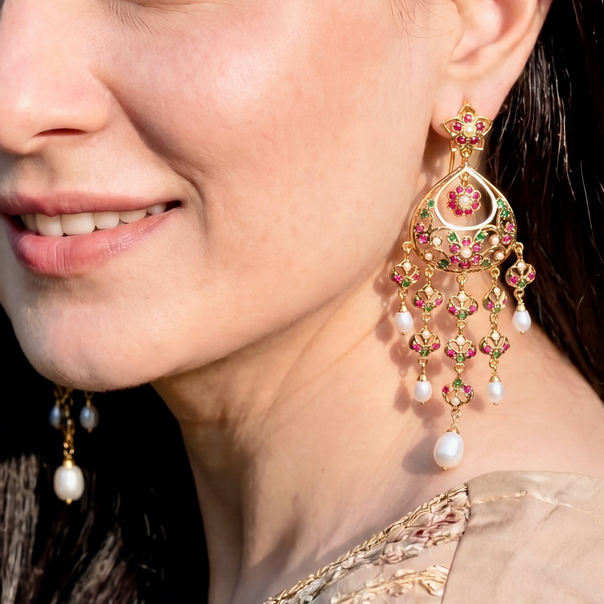 Middle Eastern Style Dangler in Jadau | Gold Plated on 925 Silver ER 695