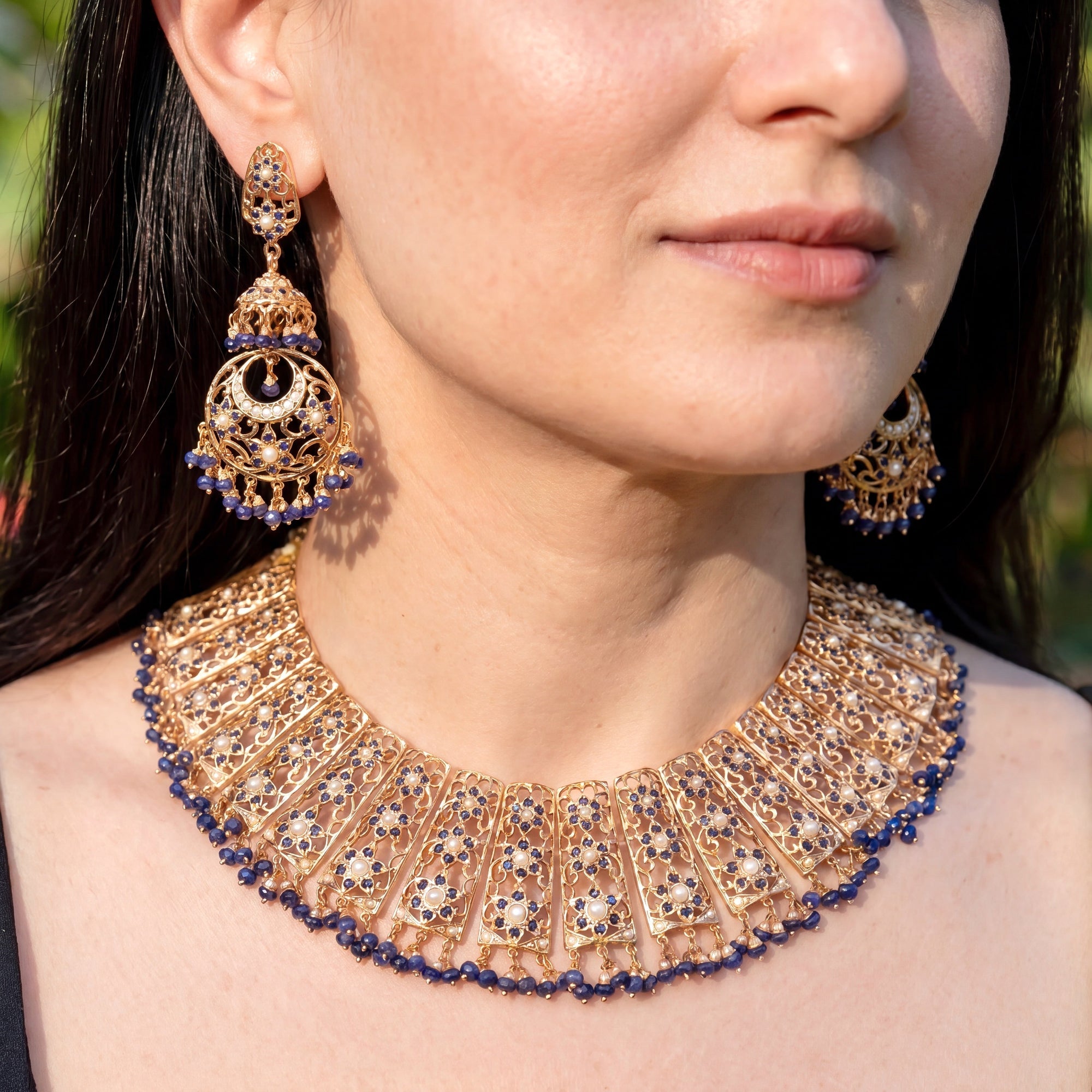 Exquisite Jadau Necklace Paired with Chandbali Jhumka Earrings | Gold Plated on Silver NS 453