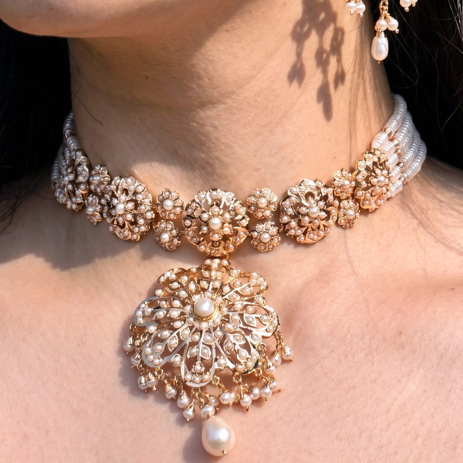 Exquisitely Crafted Pearl Choker Set | Gold Plated on 925 Silver NS 454