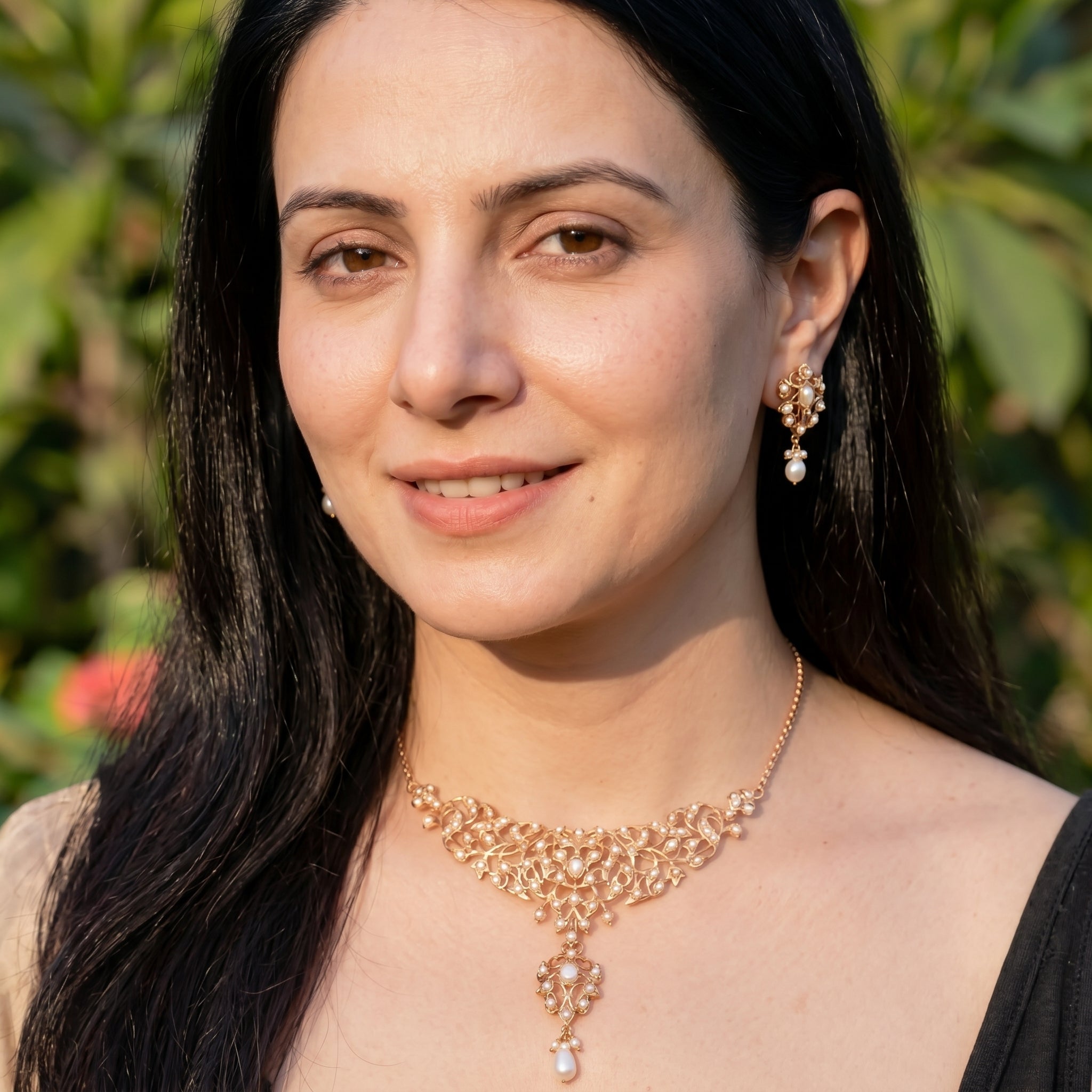 Pearl Floral Openwork Necklace Set | Indo Western Design|  Gold Plated on Silver  NS 462