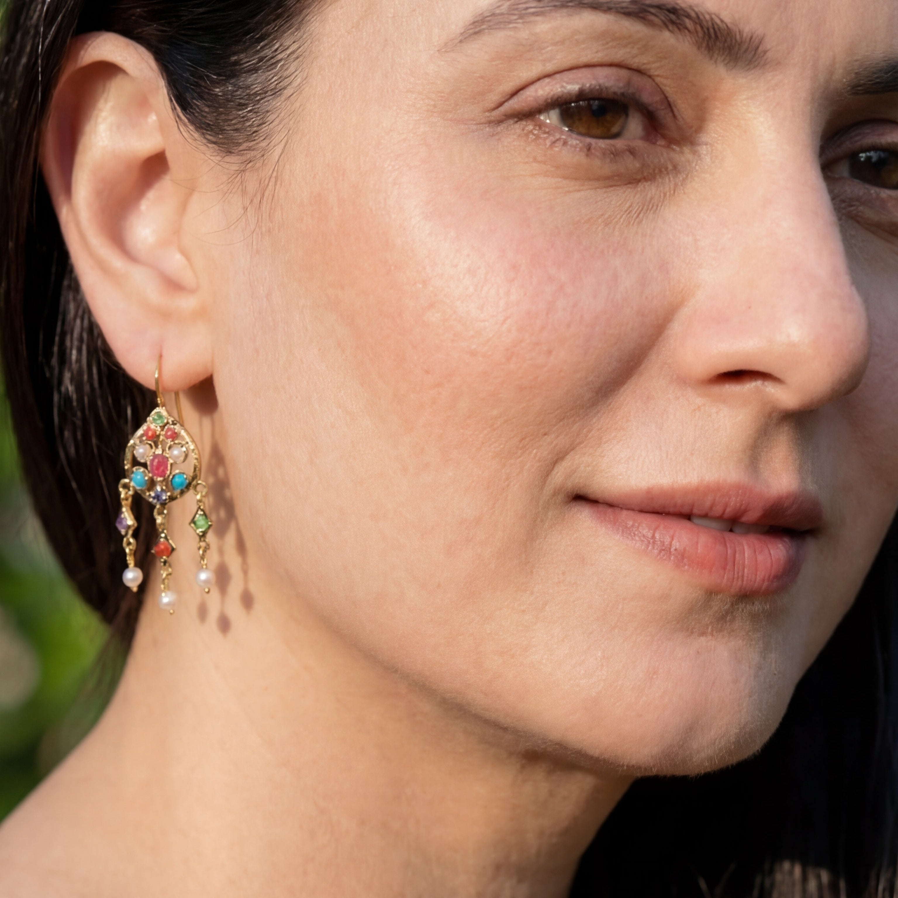 Cute and Dainty Gold Earrings | Navratna Stones on 22k Gold Base GER 111