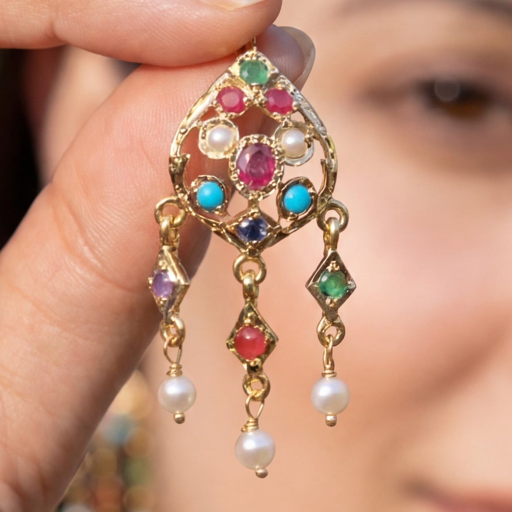 Cute and Dainty Gold Earrings | Navratna Stones on 22k Gold Base GER 111