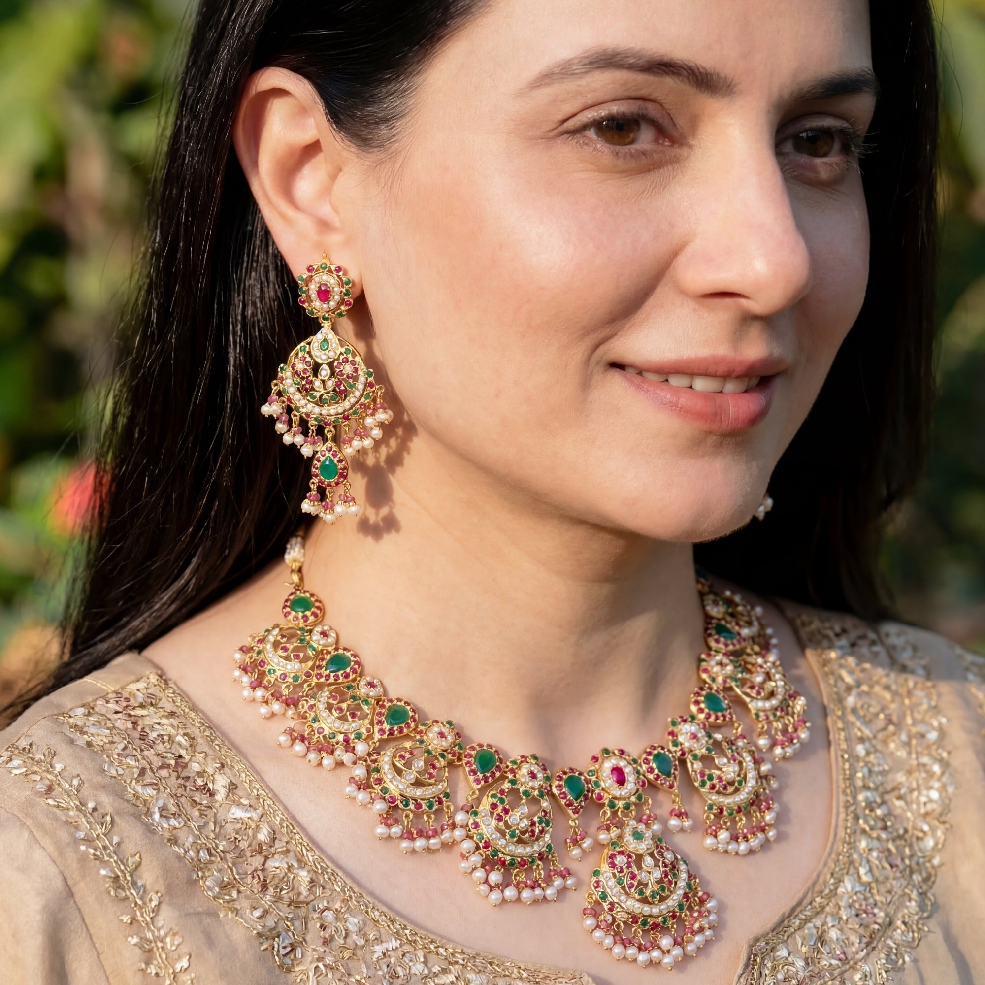 Bridal Gold Plated Jewellery | Multicolour Necklace Set for Bride NS 059