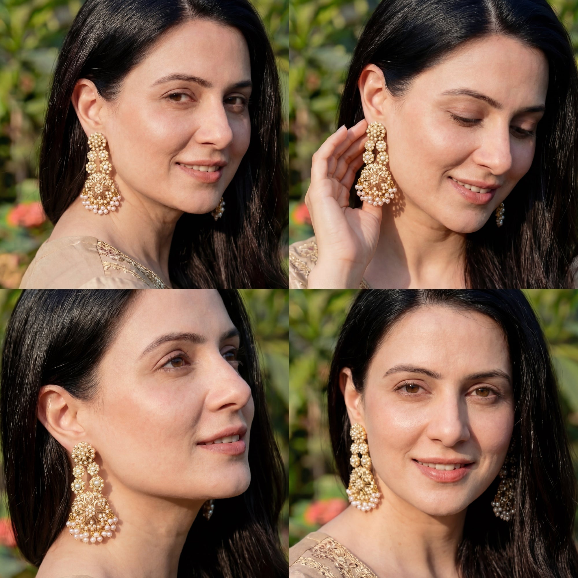 Multi-Tier Jadau Earrings | Real Freshwater Pearls on 925 Silver ER 643