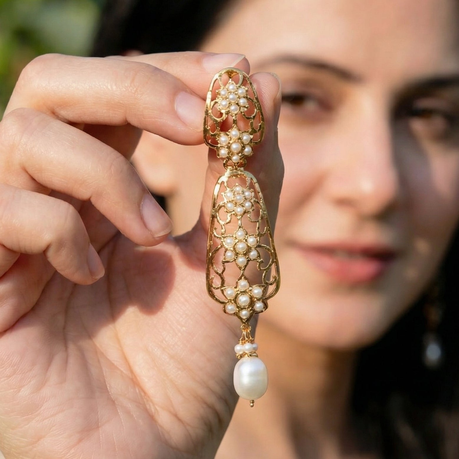 Tall and Slender Earrings for Women | Indo Western Design with Freshwater Pearls | 925 Silver ER 644