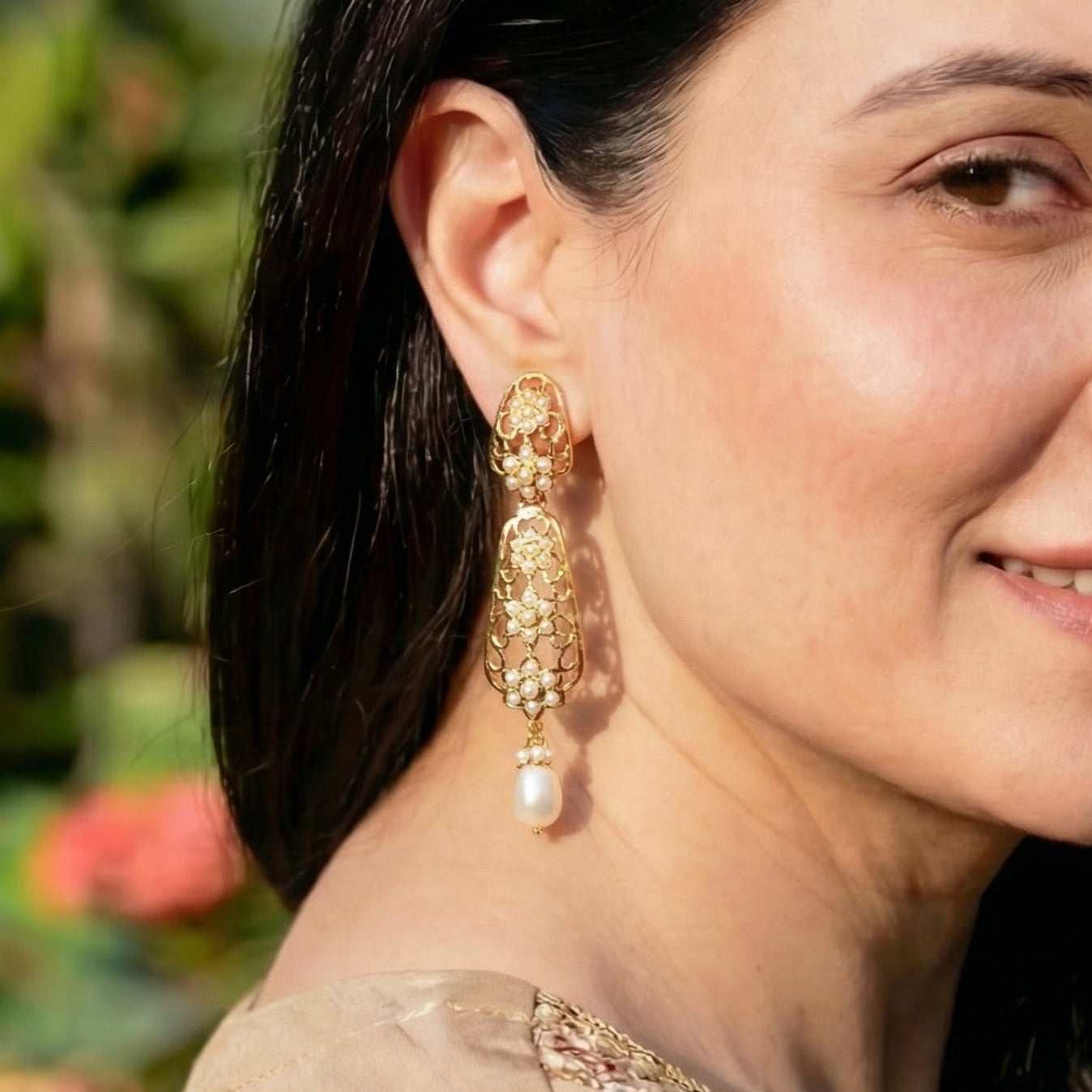 Tall and Slender Earrings for Women | Indo Western Design with Freshwater Pearls | 925 Silver ER 644