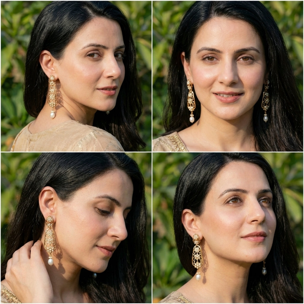 Tall and Slender Earrings for Women | Indo Western Design with Freshwater Pearls | 925 Silver ER 644