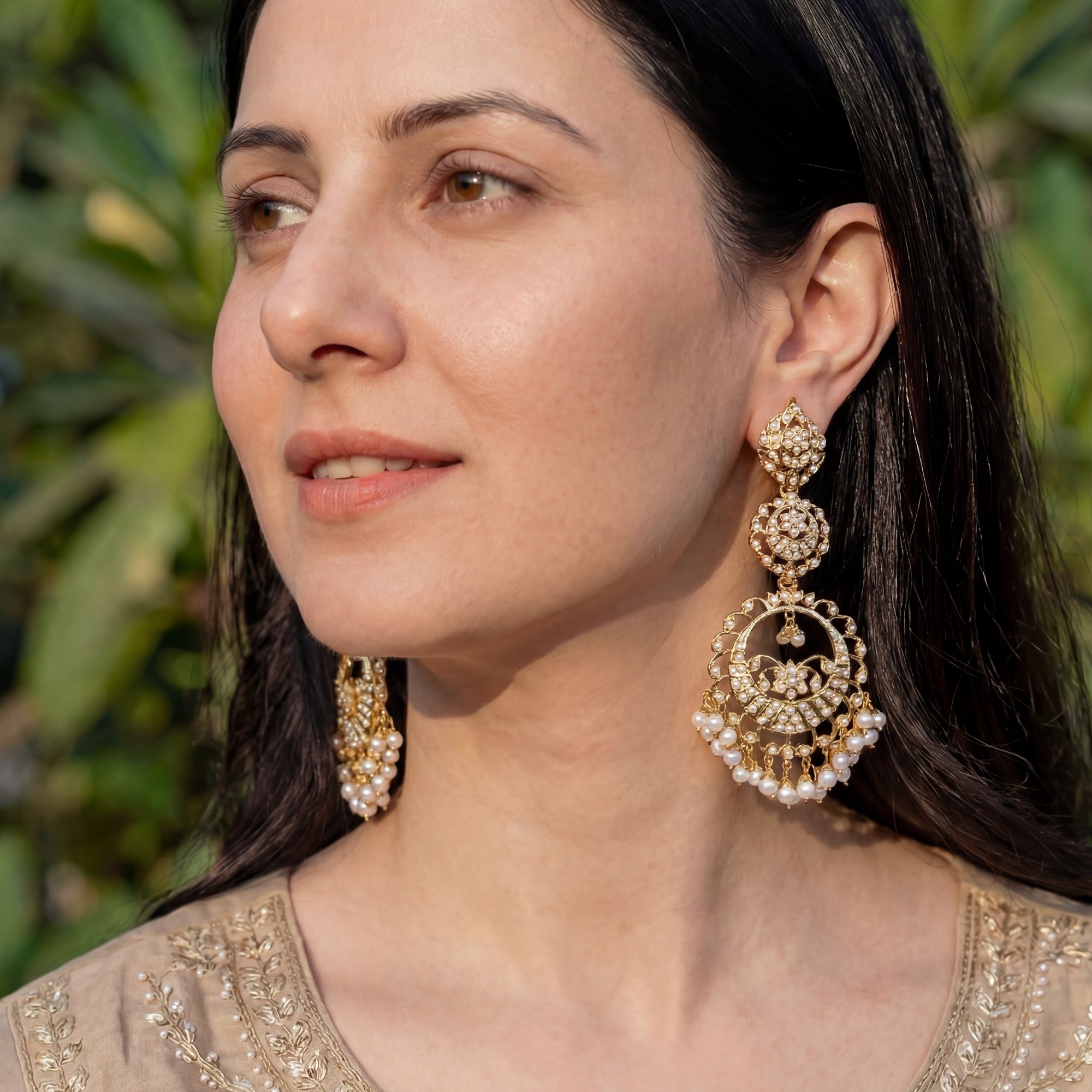 Statement Pearl Chandbali Earrings | Real Pearls | Gold Plated on Silver ER 648