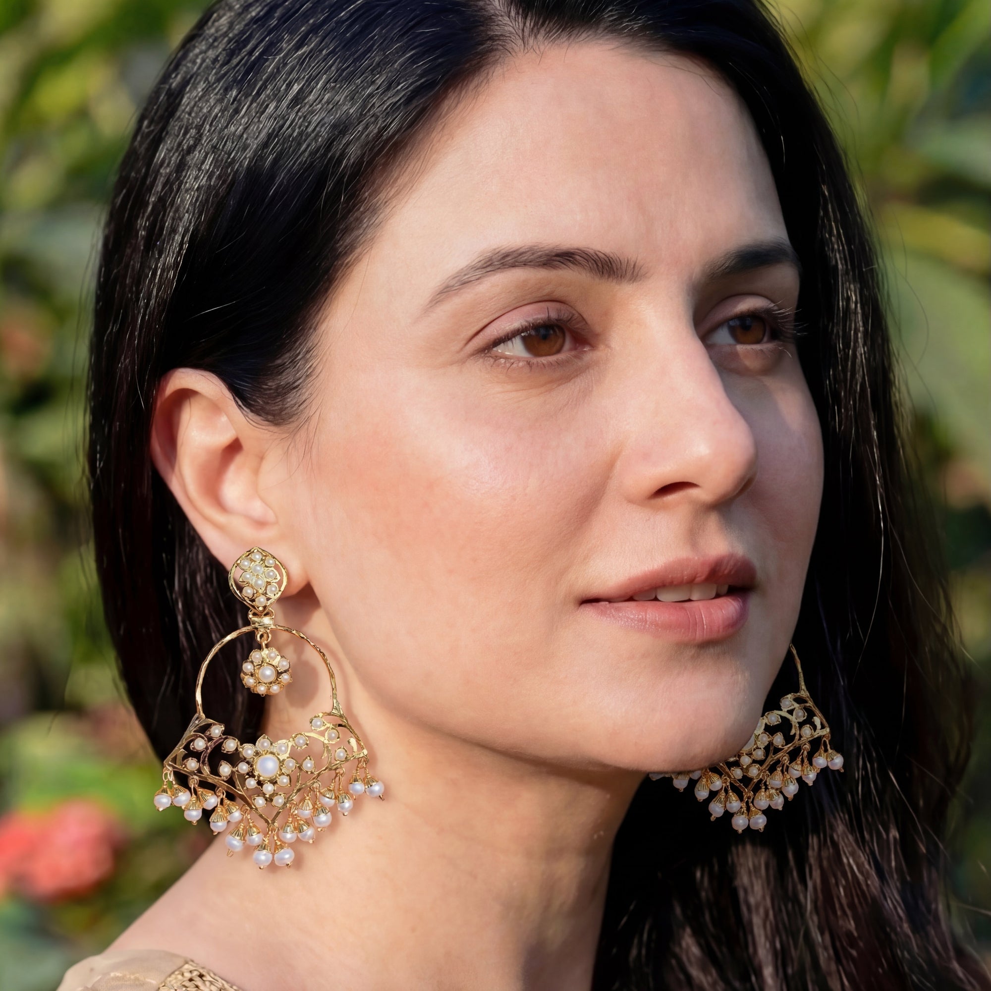 Jadau Earrings on 925 Silver | Gold Plated | Real Freshwater Pearls ER 647