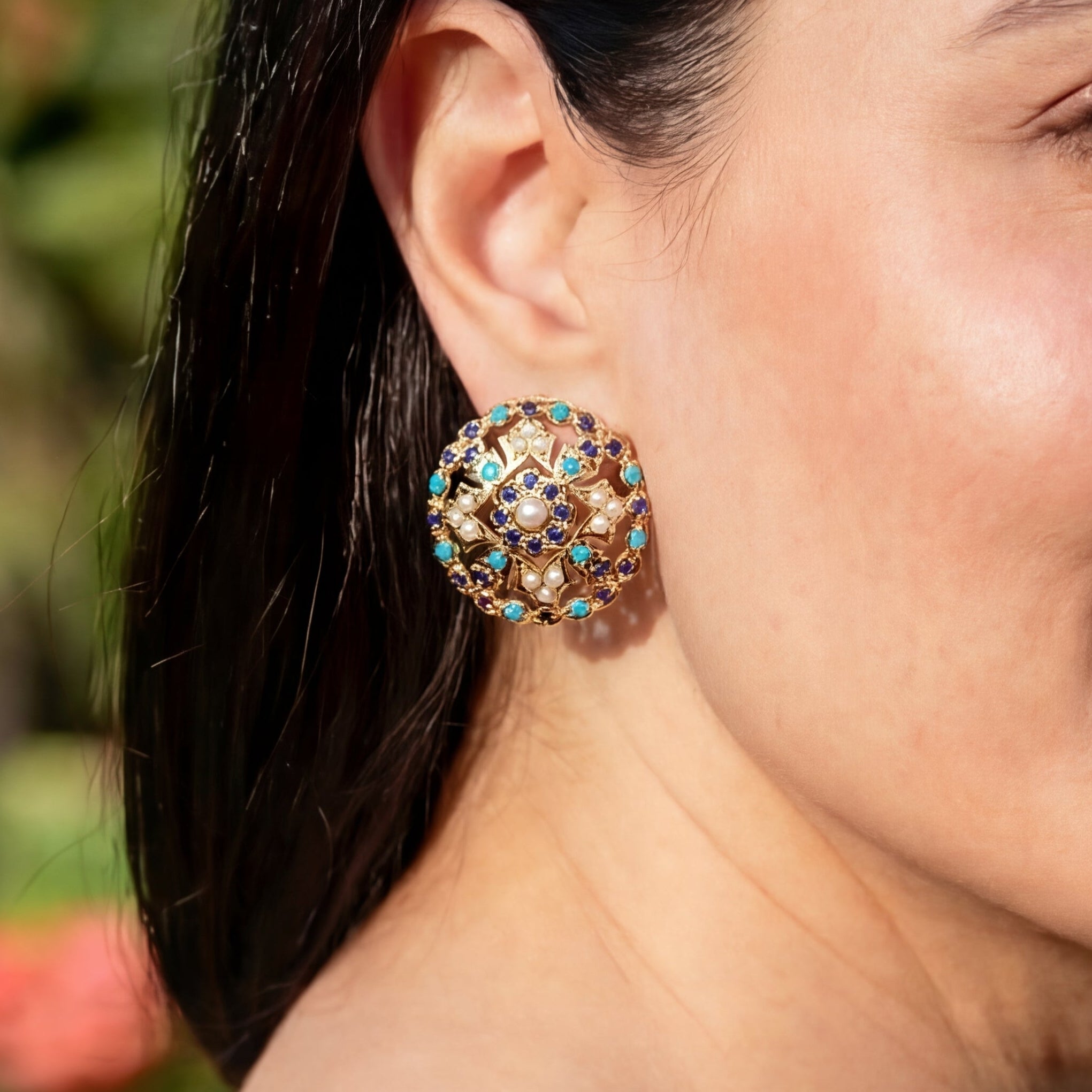 Round Jadau Studs in Unique Color Combination | Gold Plated Silver ER 642