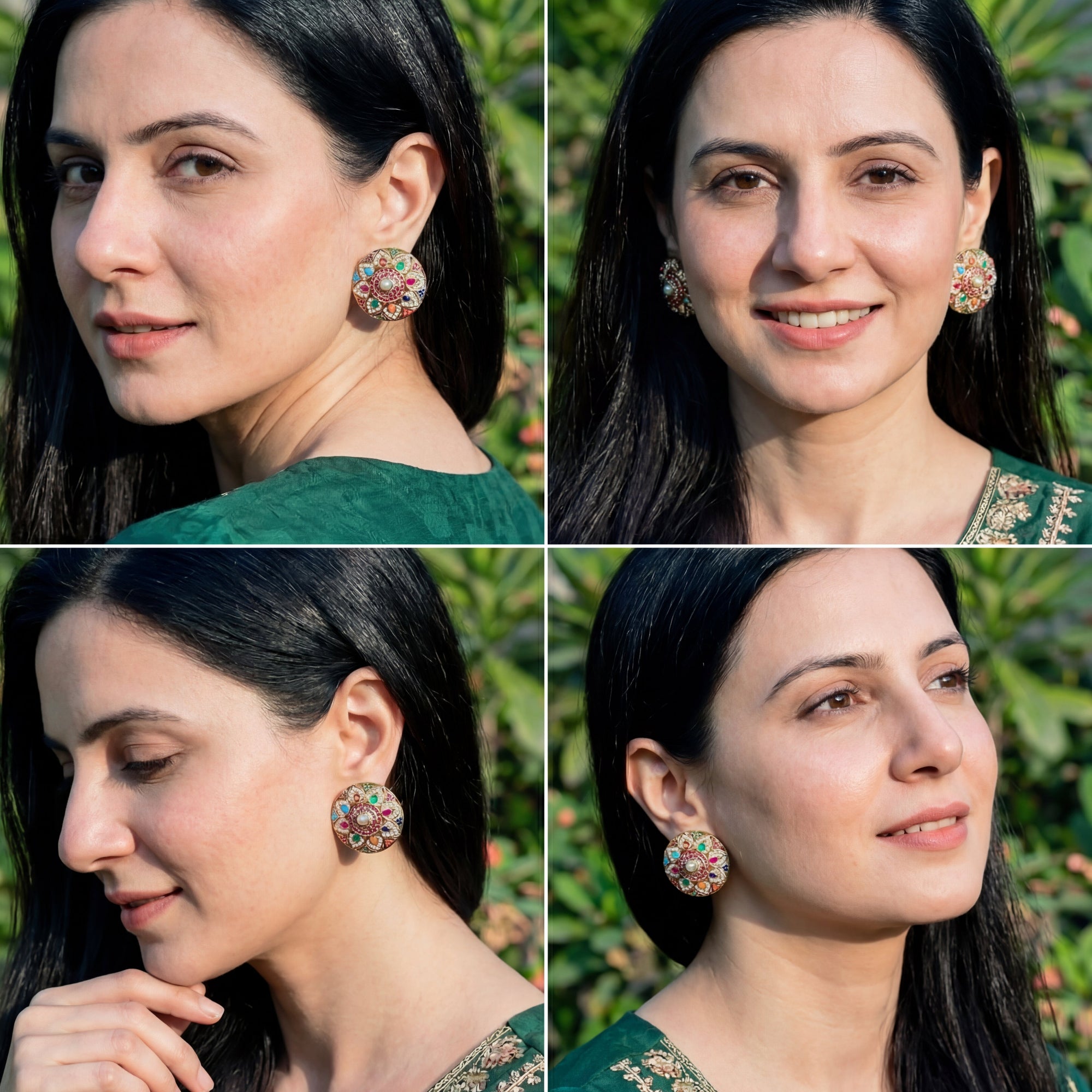 Statement Navratna Stud Earrings | Gold Plated on 925 Silver ER 650