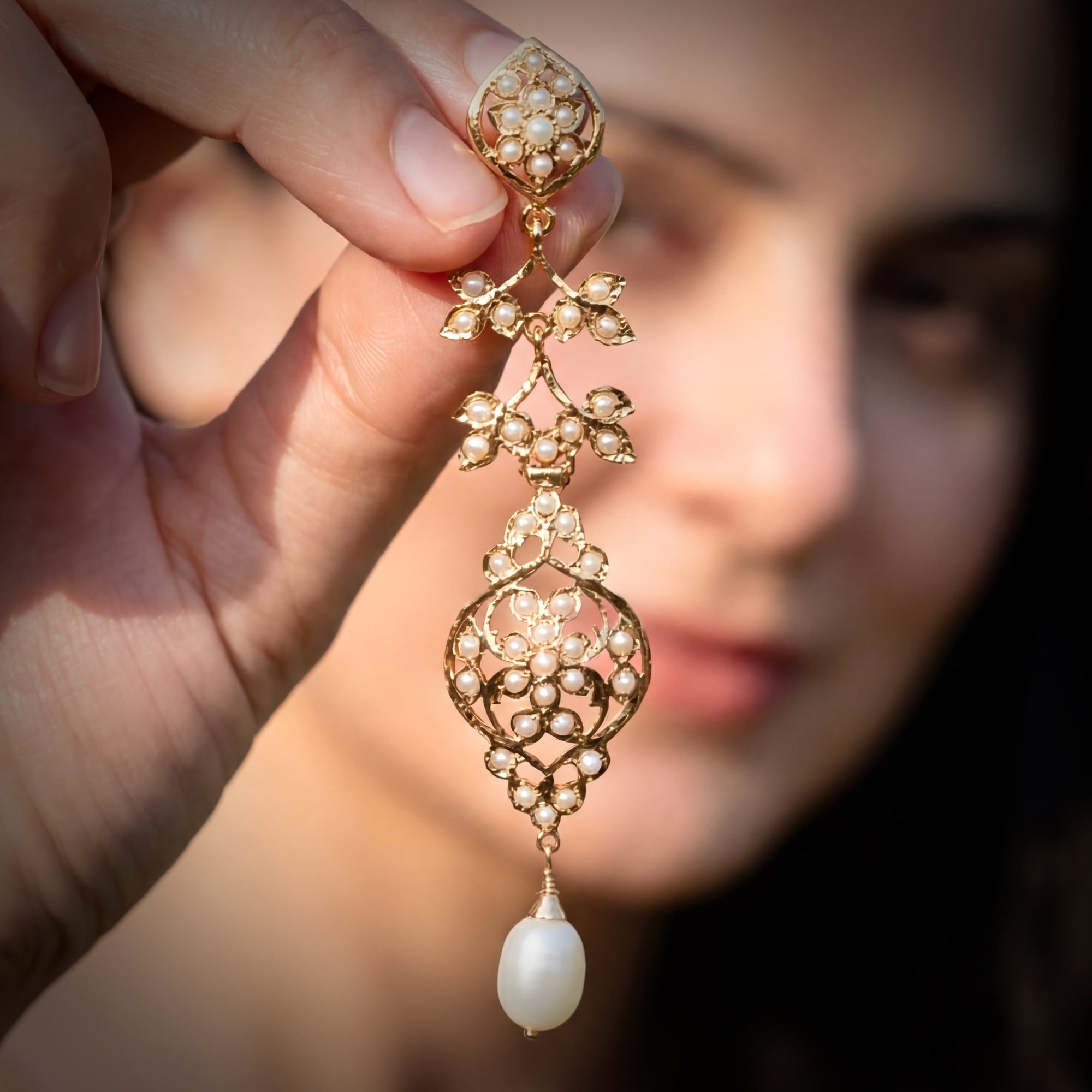 Tall Slender Pearl Earrings | Gold Plated on Silver | Lightweight Danglers in Delicate Design ER 652