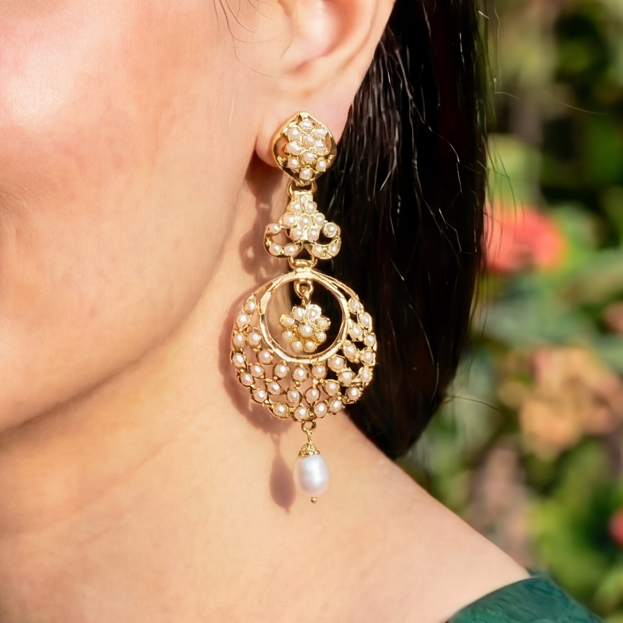 Long Chandbali Danglers | Freshwater Pearls on 925 Silver Earrings ER 656