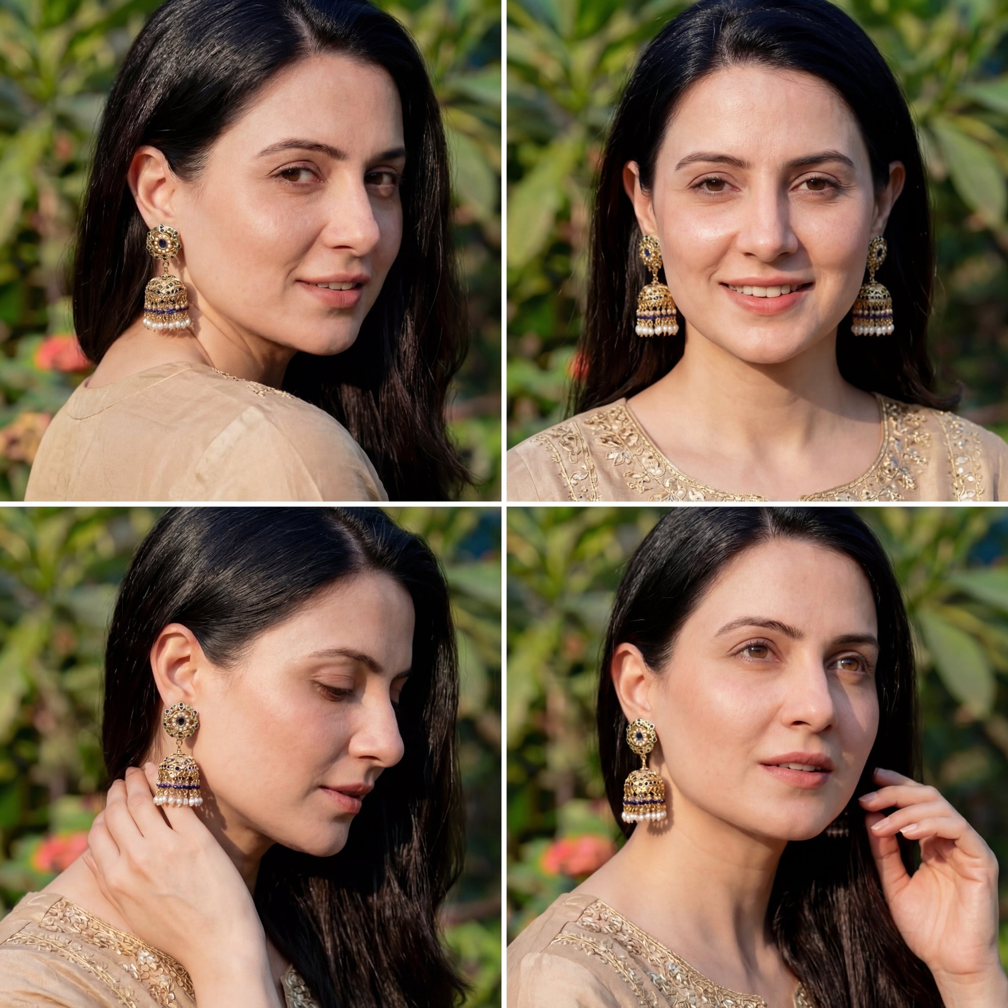 Fancy Jadau Jhumka Earrings | Royal Blue and Green Color Combination | Gold Plated on Silver ER 649