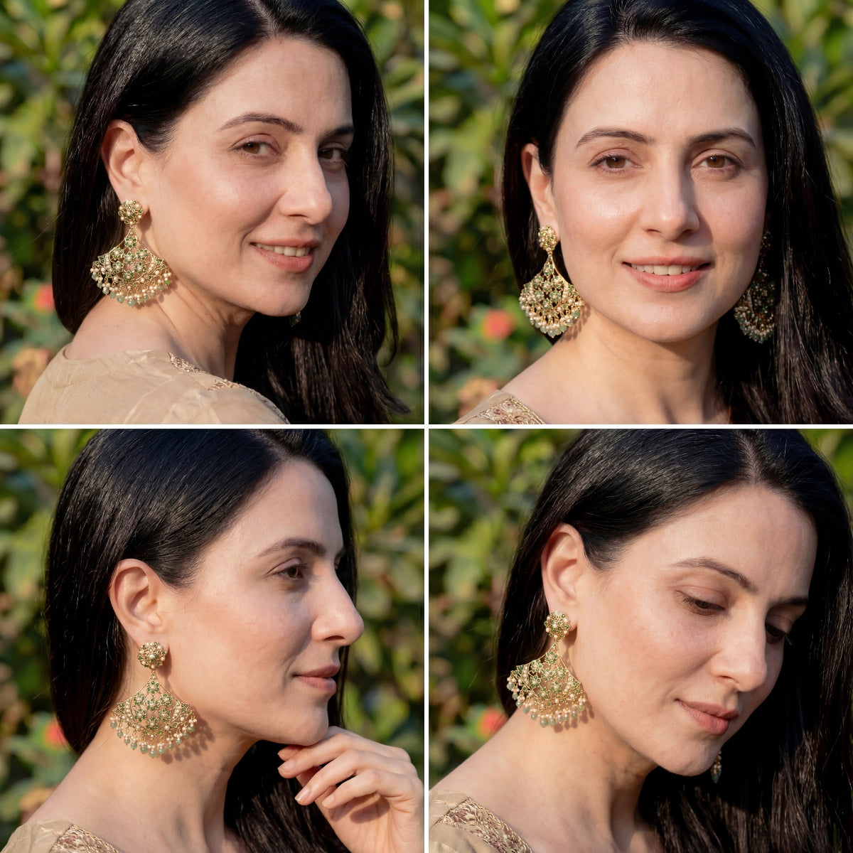Anchor Shaped Jadau Earrings | Gold Plated on Silver | Emerald Earrings ER 658