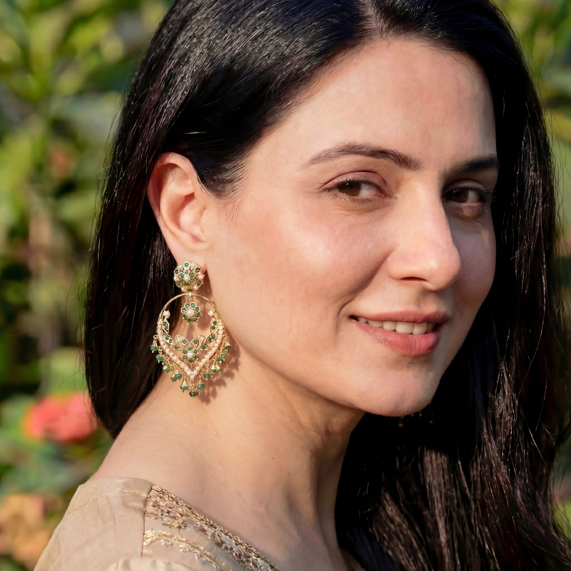 Emerald Green Jadau Chandbali | Looks Like Gold Priced for Comfort | 925 Silver ER 659