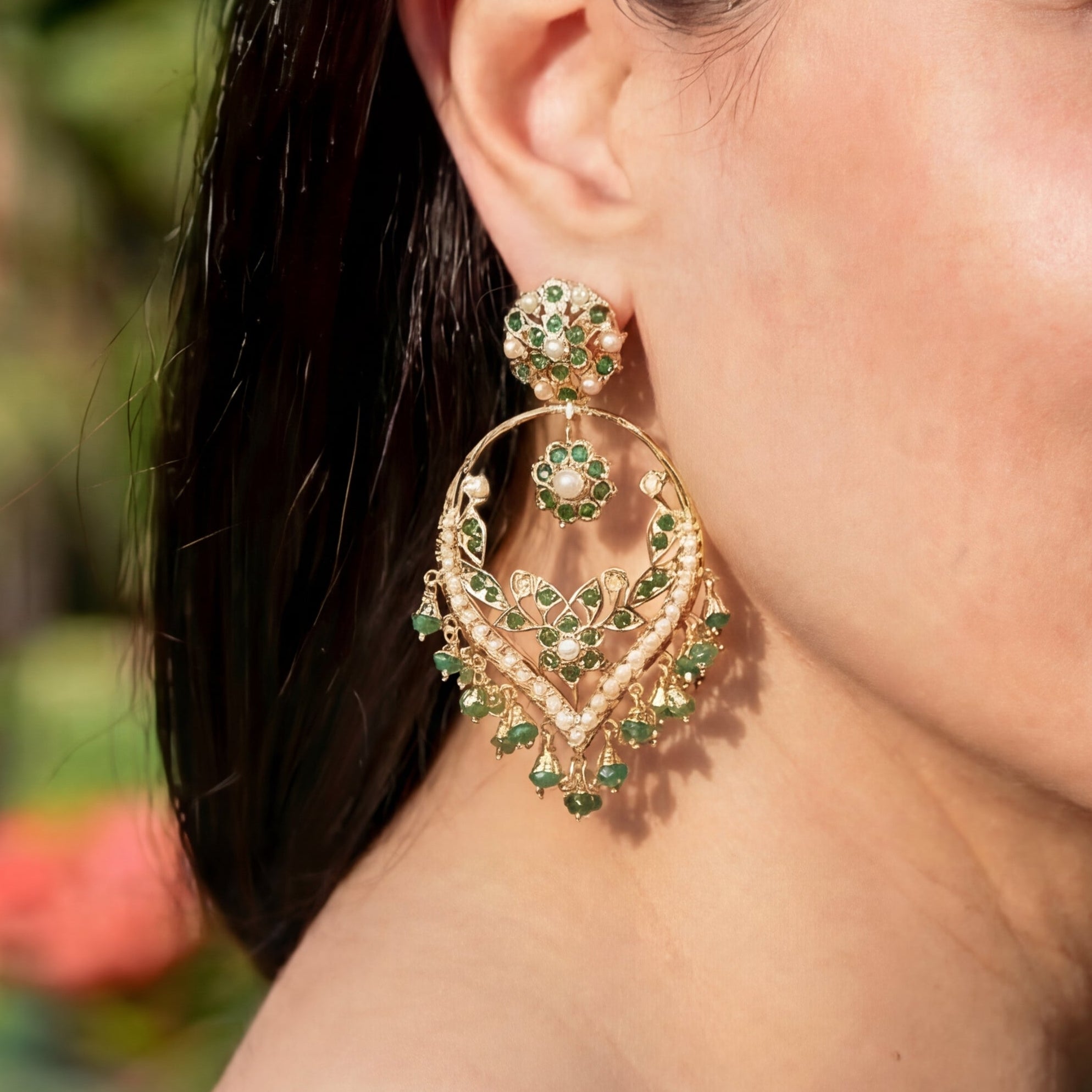 Emerald Green Jadau Chandbali | Looks Like Gold Priced for Comfort | 925 Silver ER 659