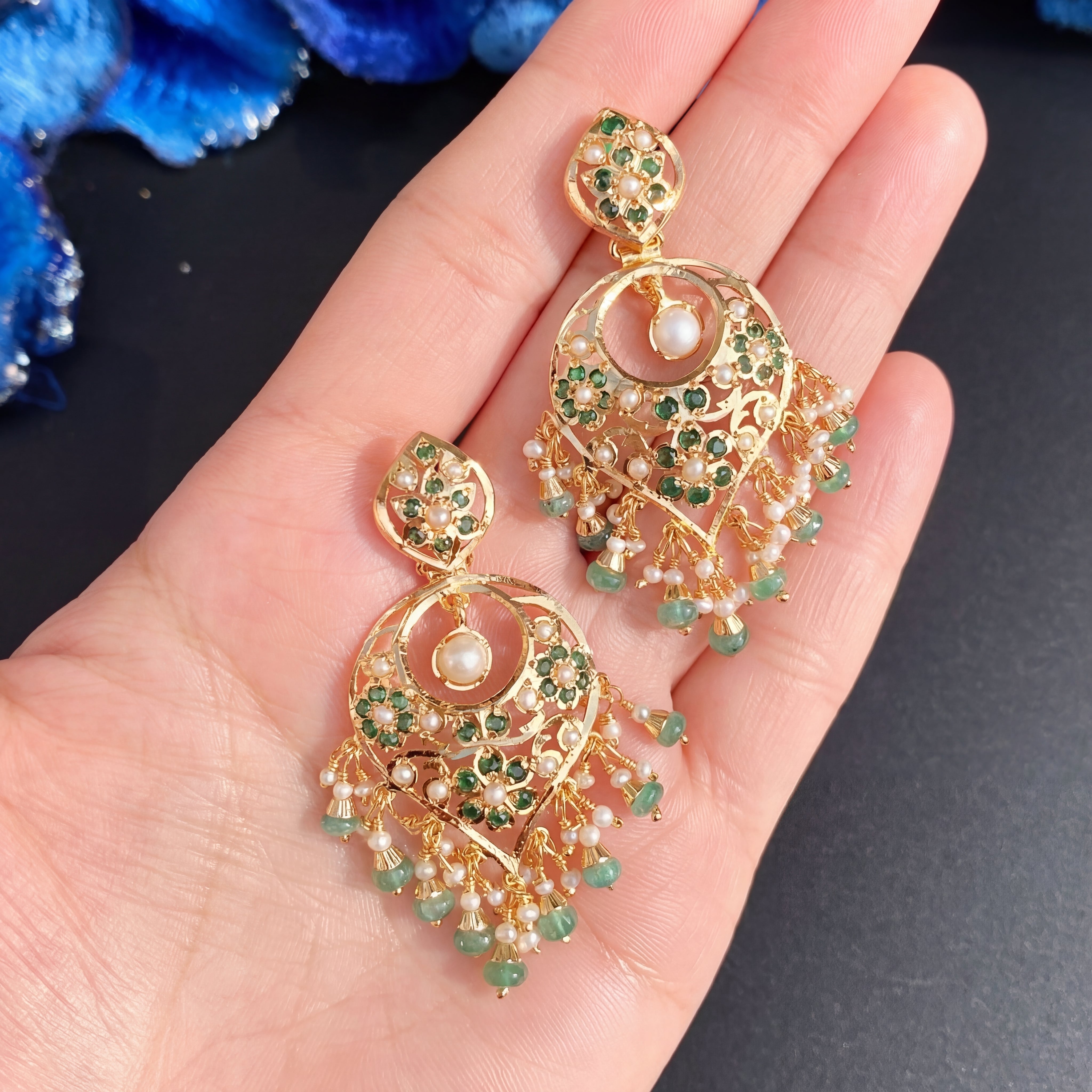 Elegant Emerald Green Earrings For Women | Gold Plated on 925 Silver ER 662