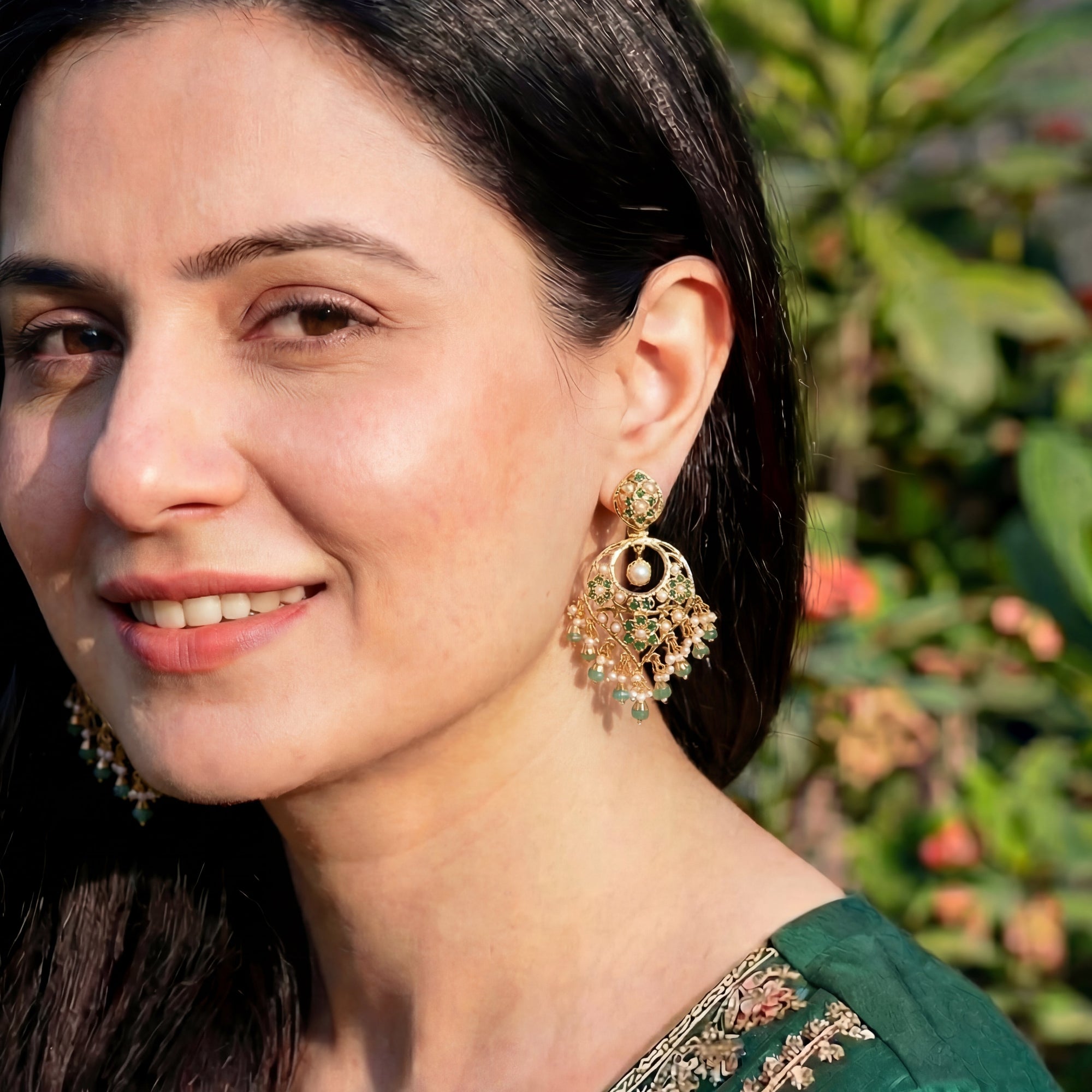 Elegant Emerald Green Earrings For Women | Gold Plated on 925 Silver ER 662