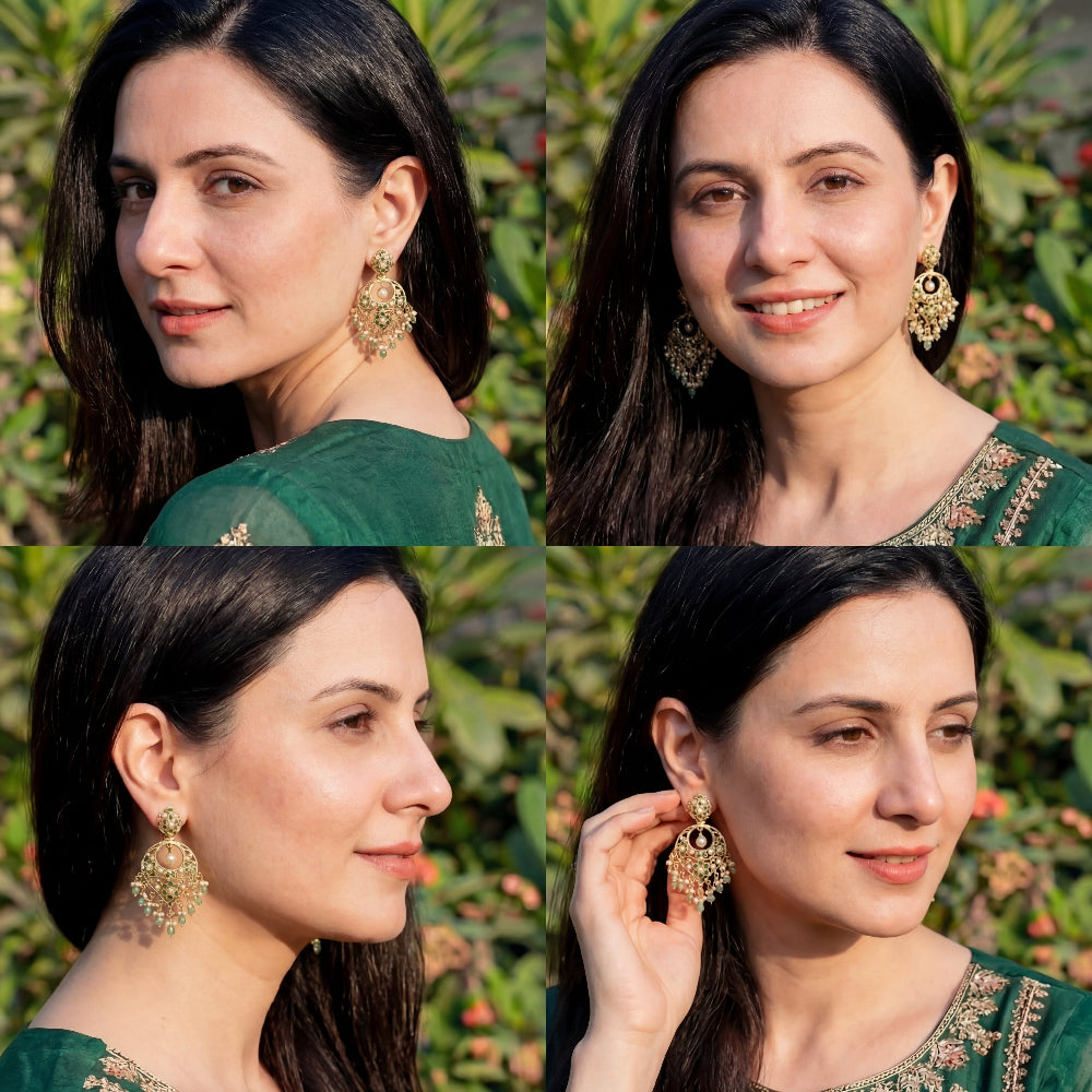 Elegant Emerald Green Earrings For Women | Gold Plated on 925 Silver ER 662