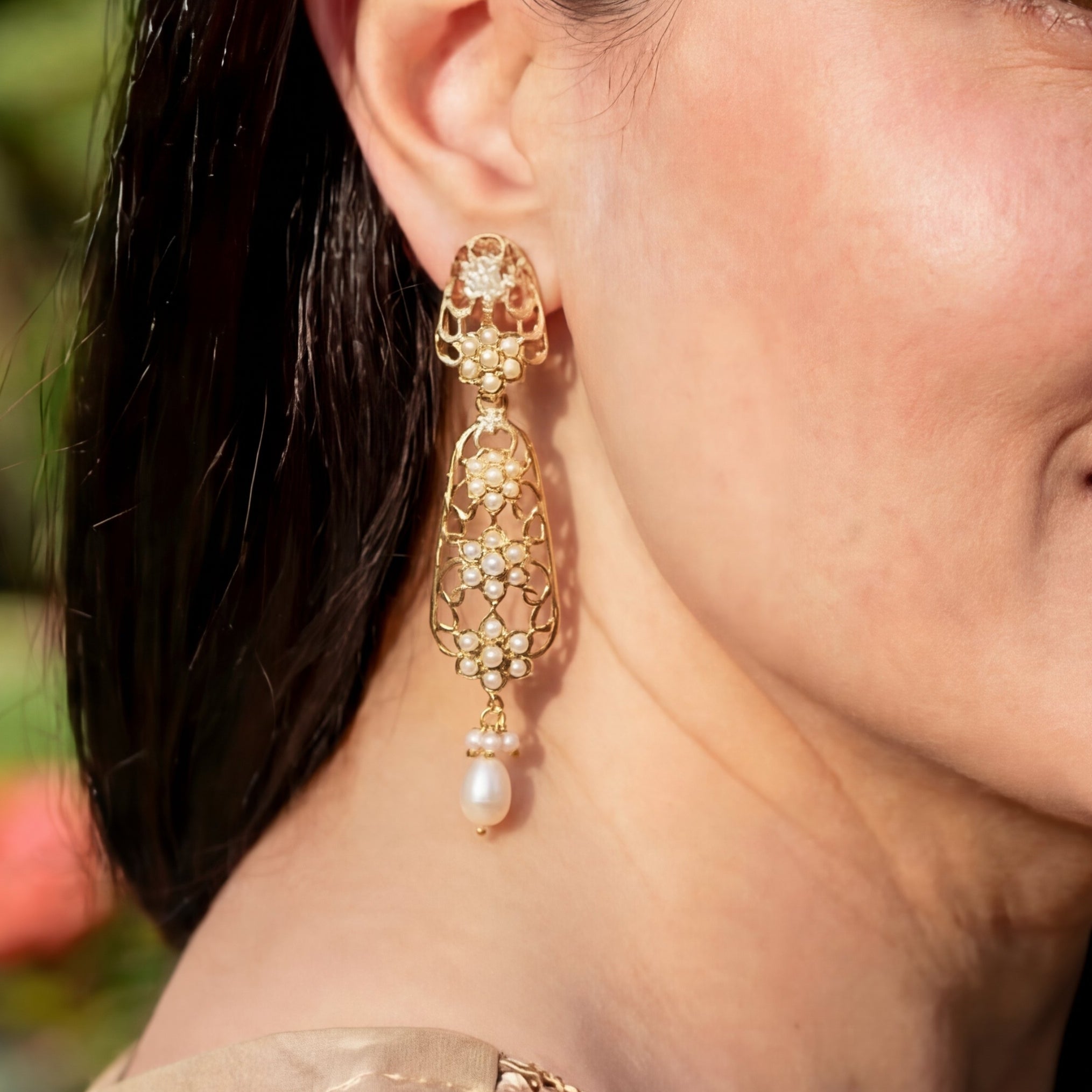 Indo Western Pearl Earrings | Gold Plated on Sterling Silver | Real Freshwater Pearls ER 668