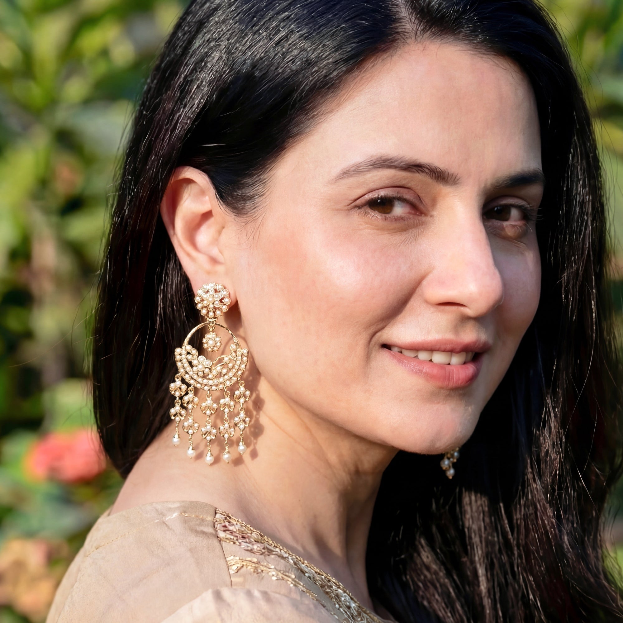 Middle Eastern Style Pearl Earrings | Fusion Chandbali On 925 Silver Base ER 672