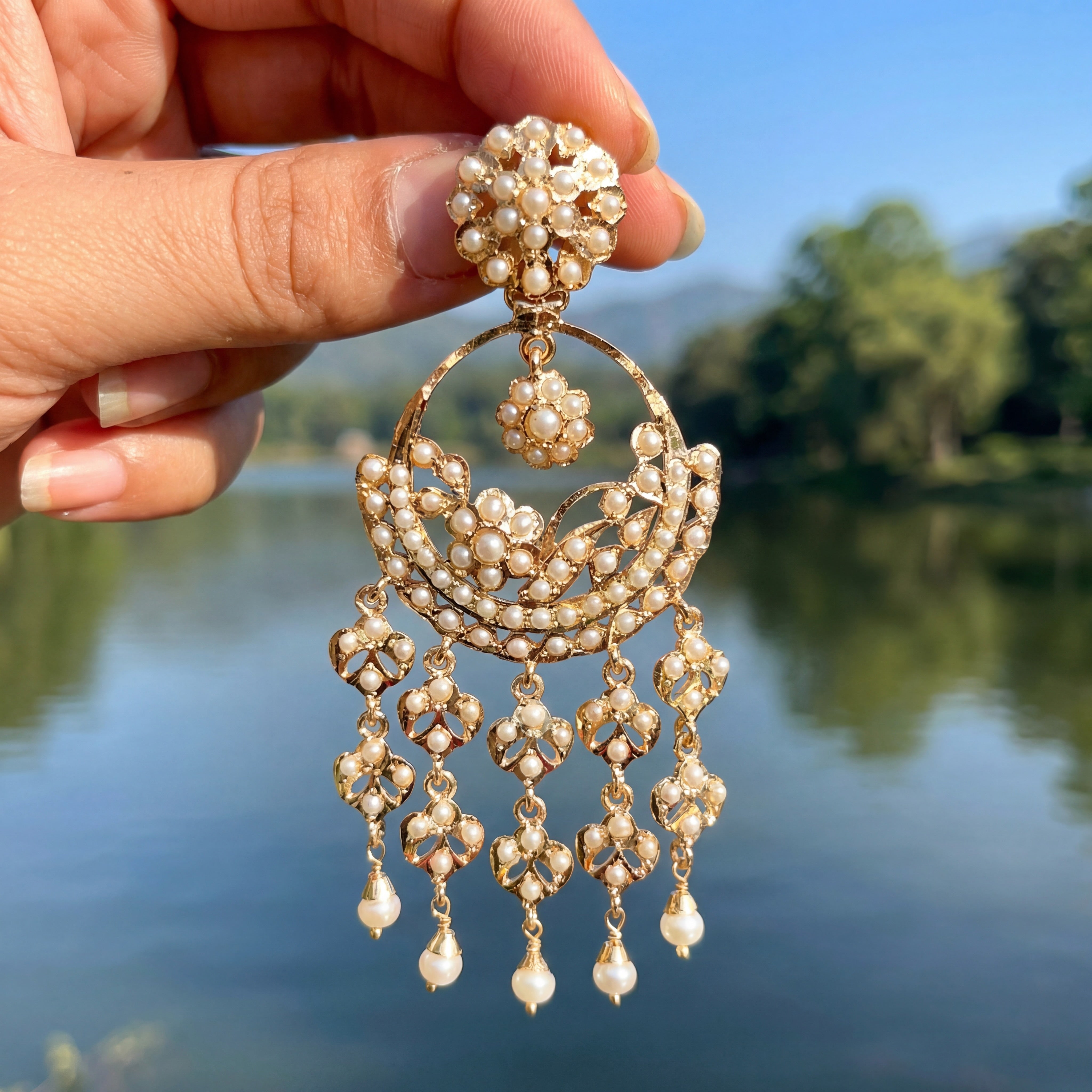 Middle Eastern Style Pearl Earrings | Fusion Chandbali On 925 Silver Base ER 672