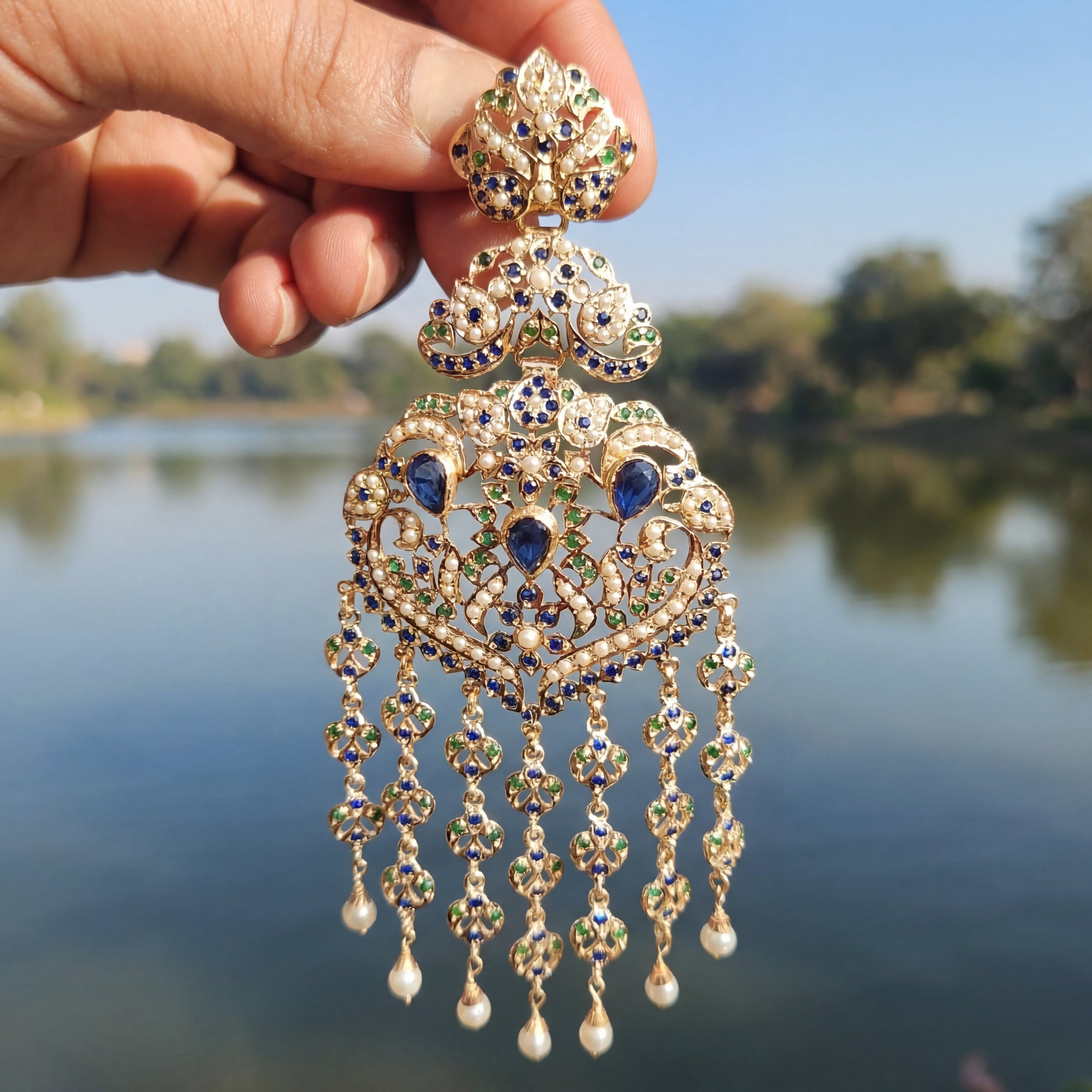 Statement Large Jadau Earrings | Royal Color Combination | Gold Plated on Silver ER 673