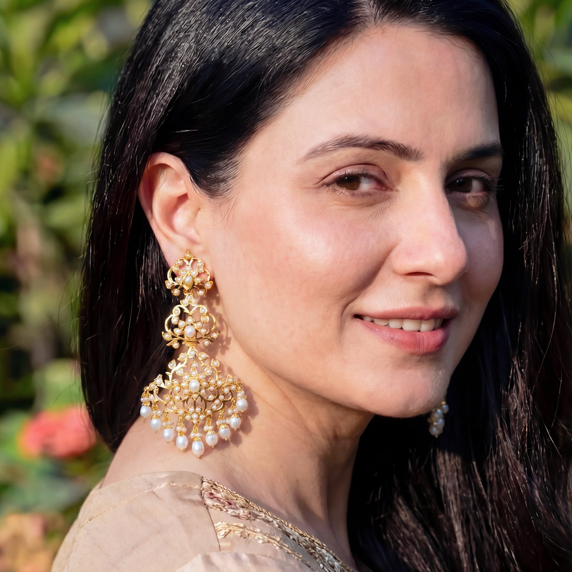 Pearl Danglers on Sterling Silver Base | Real Gold like Craftsmanship on 925 Silver ER 674