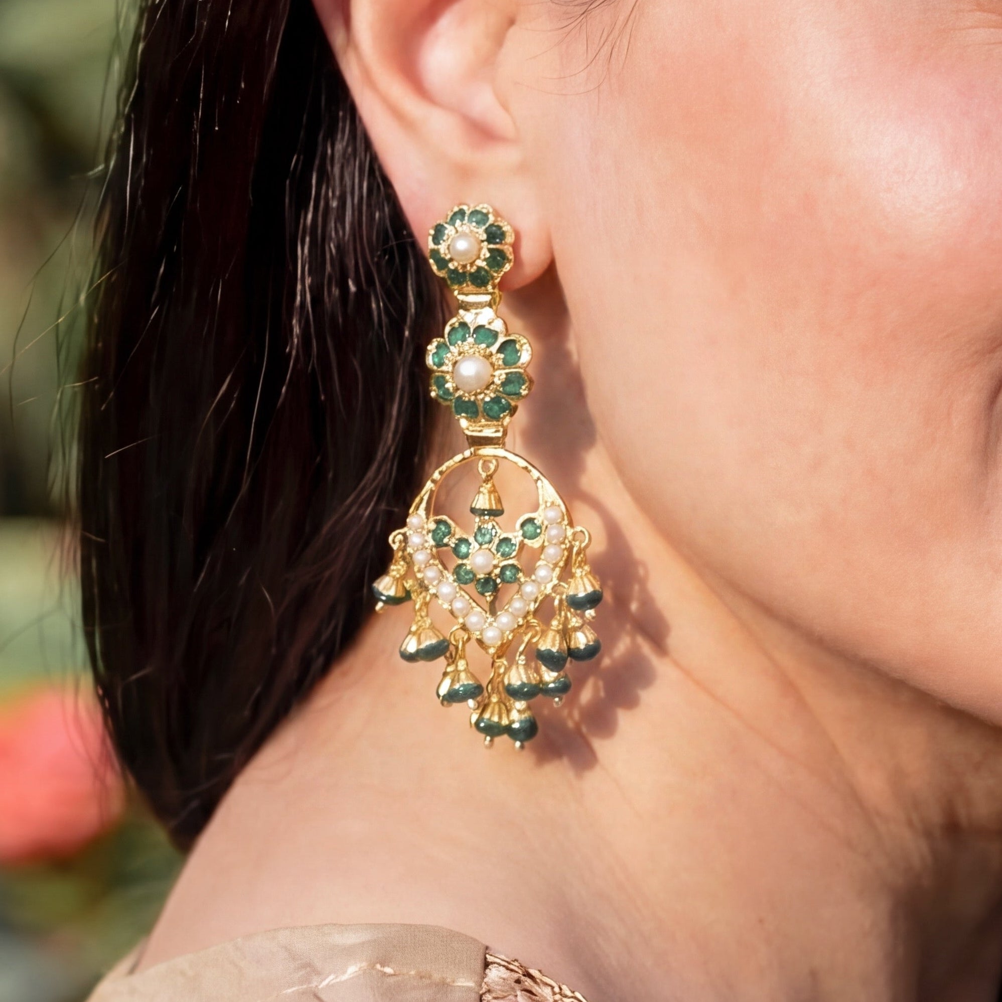 Dainty Emerald Green Earrings | Gold Plated on Sterling Silver ER 676