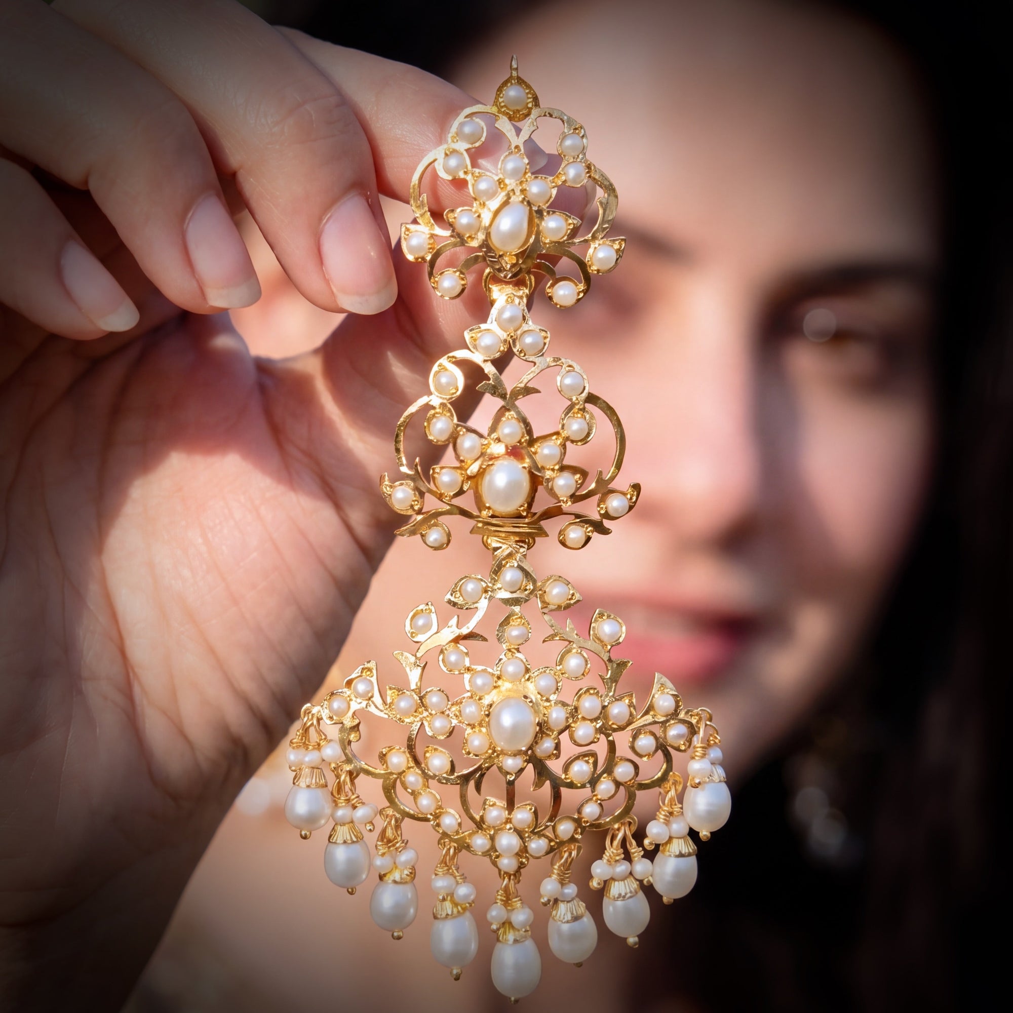 Pearl Danglers on Sterling Silver Base | Real Gold like Craftsmanship on 925 Silver ER 674