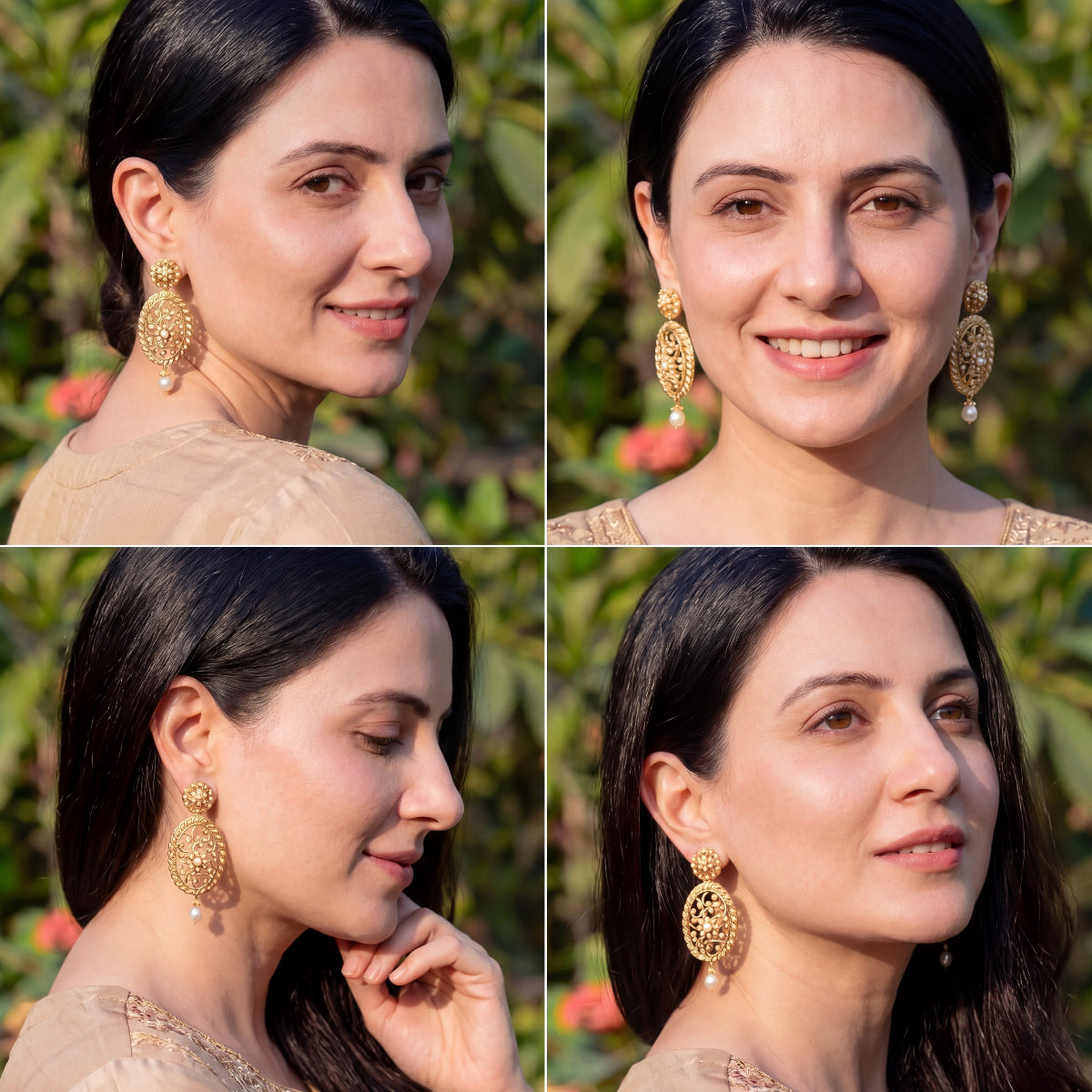 Victorian Style Seed Pearl Danglers | Gold Plated on Silver ER 678