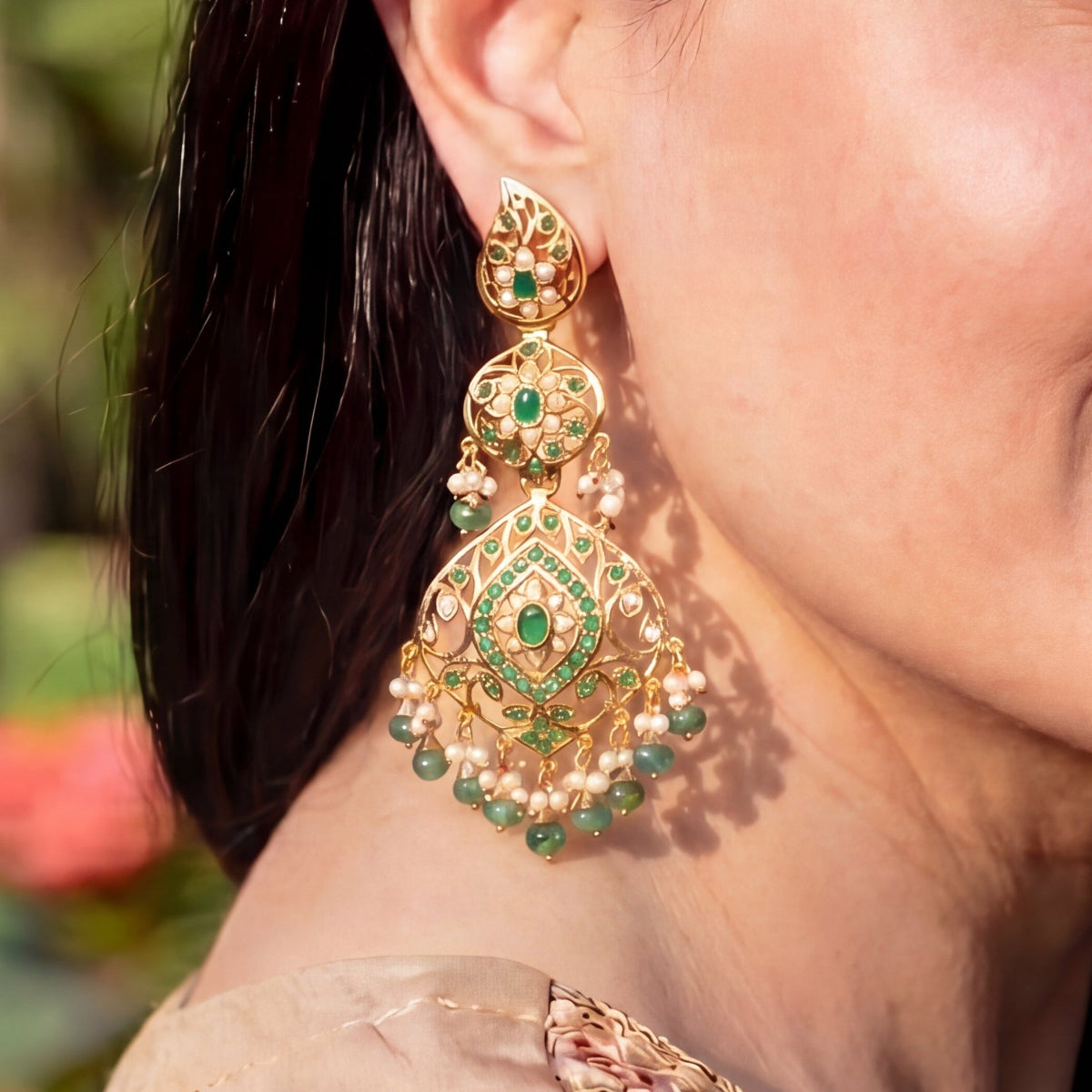 Emerald Green Dangler Earrings for Women | Gold Plated on Sterling Silver ER 679