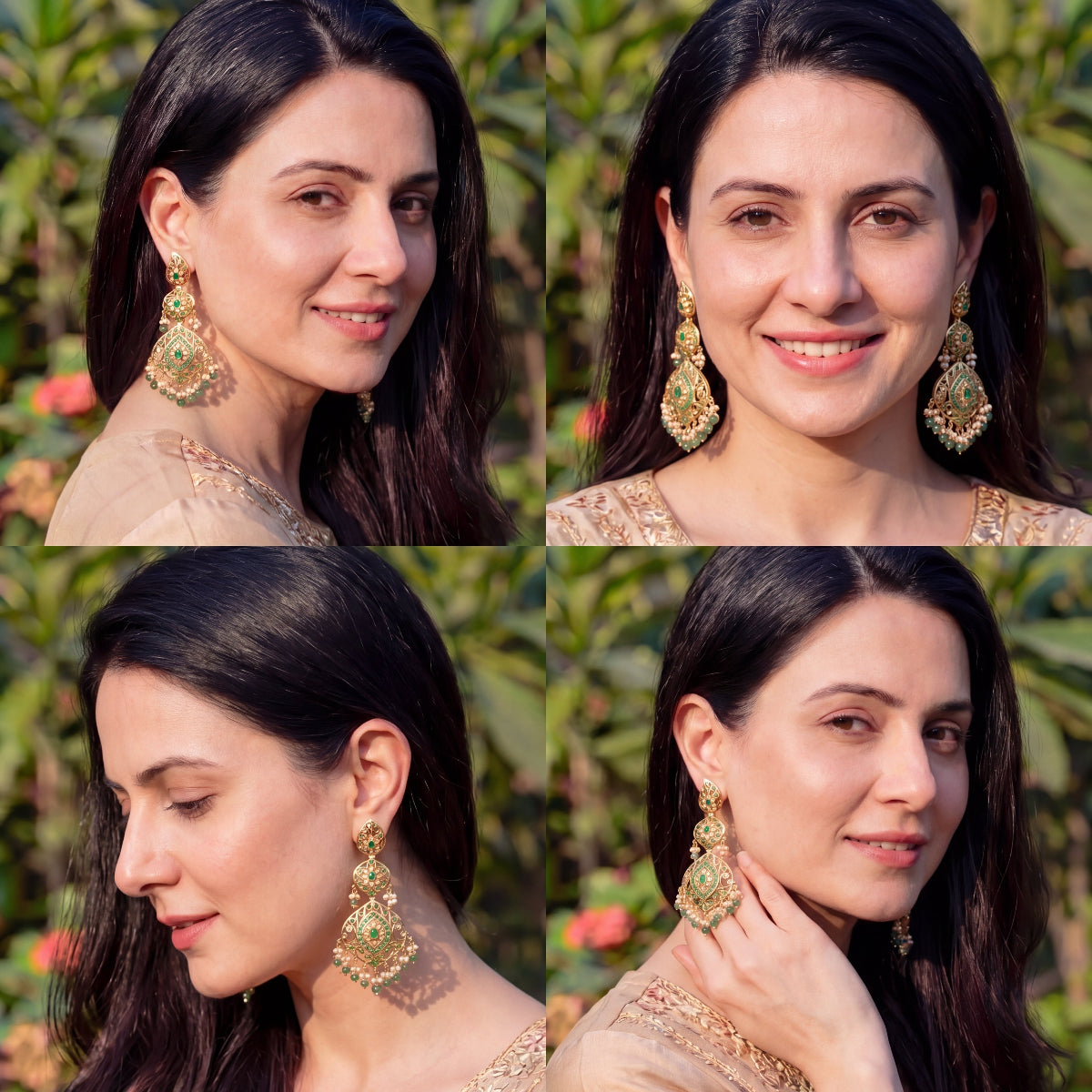 Emerald Green Dangler Earrings for Women | Gold Plated on Sterling Silver ER 679