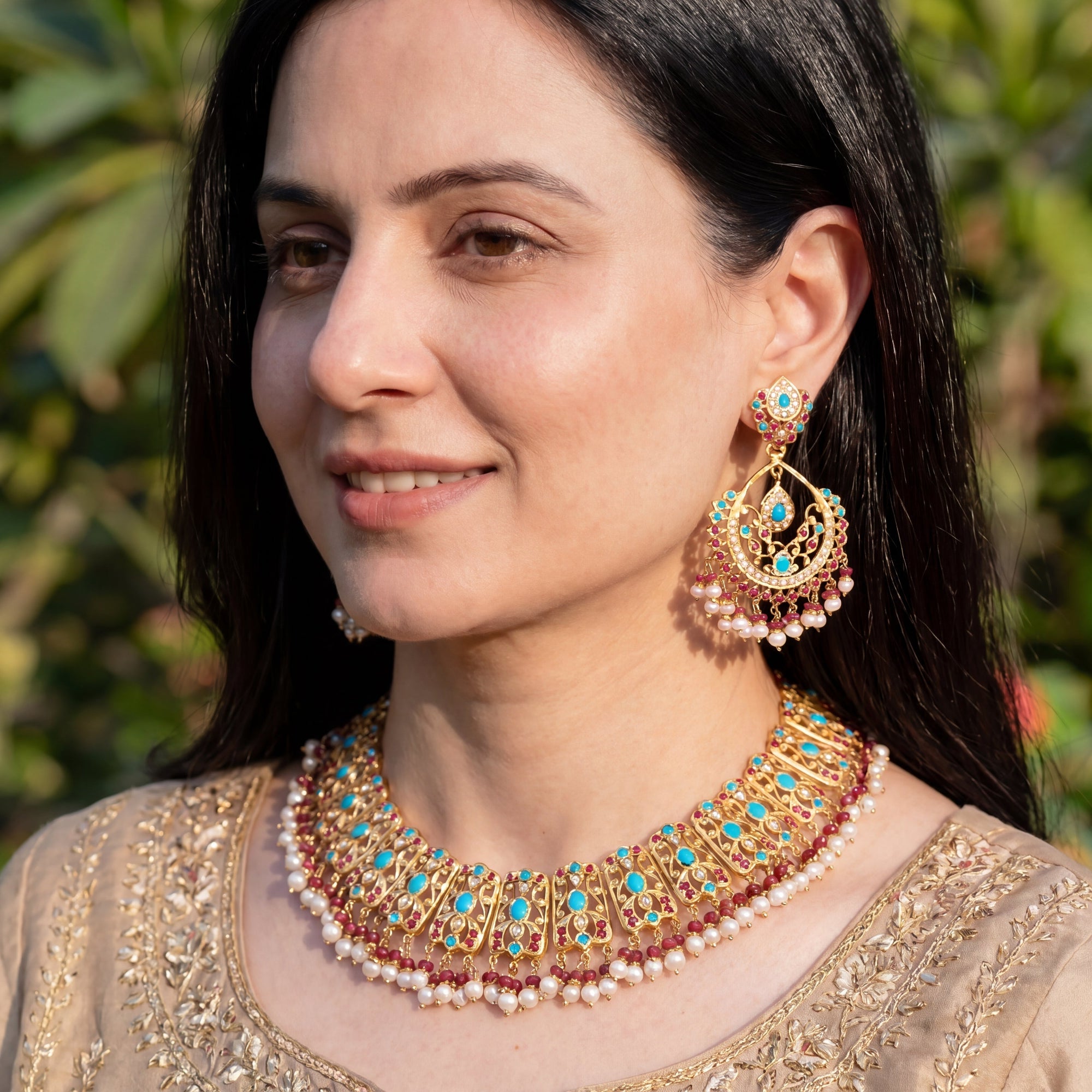 Pheroza Guluband Set | Jadau Set with Chandbali Earrings NS 254