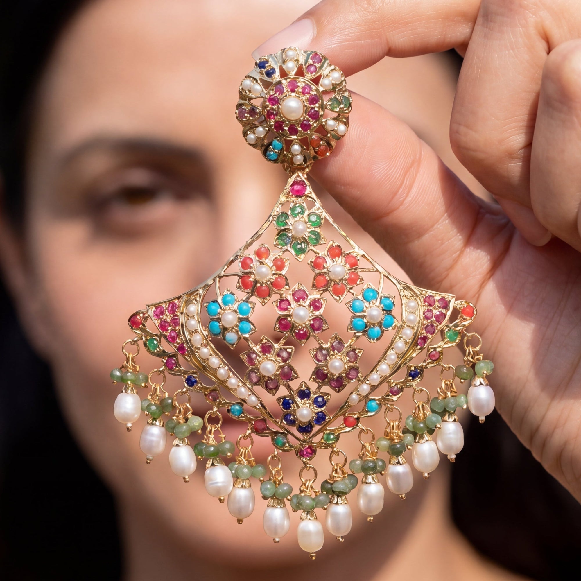 Gold Plated Jewelry Online Shopping | Statement Navratna Earrings | For Women ER 422