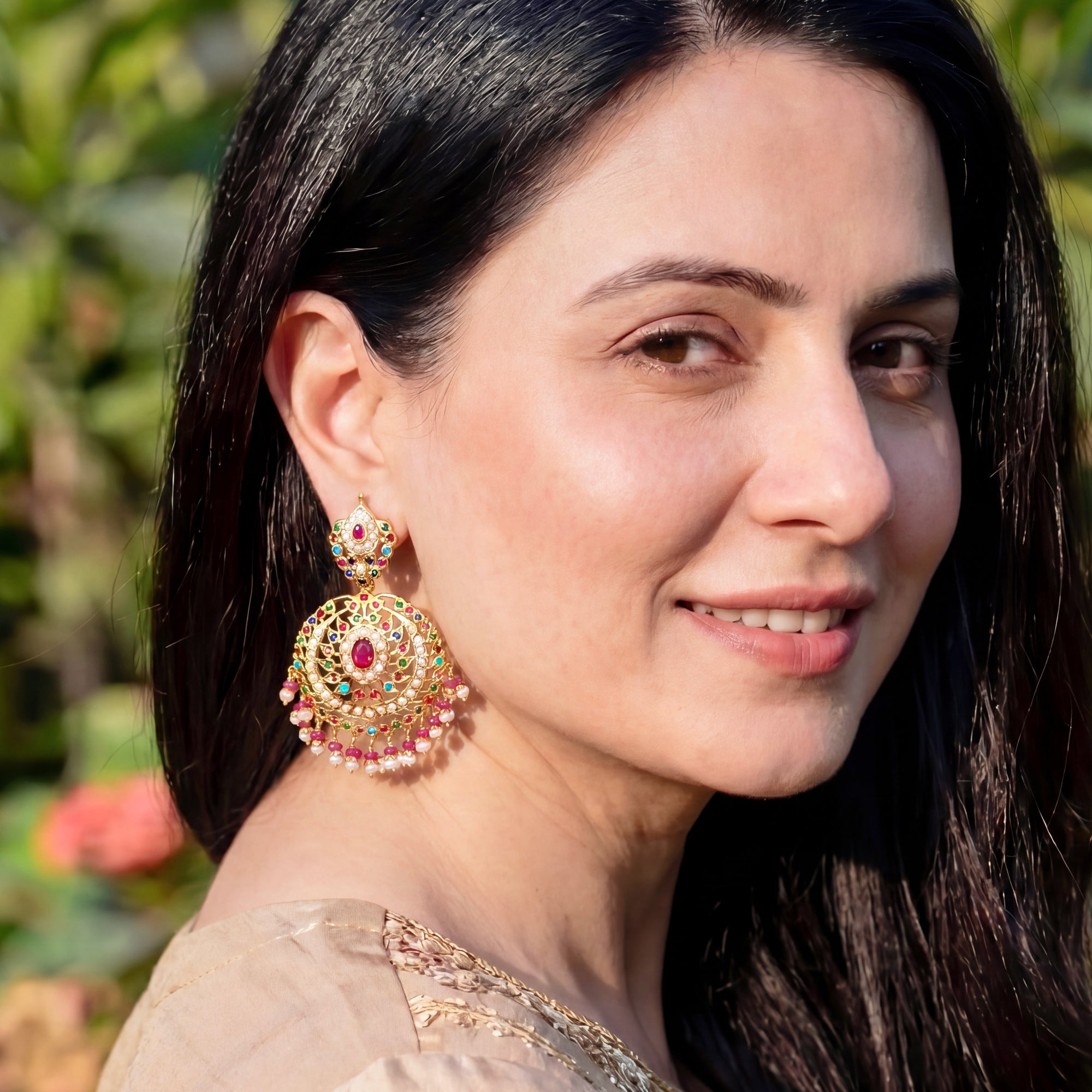 Jadau Earrings in Navratna Colours | Premium Quality Indian Jewellery ER 404