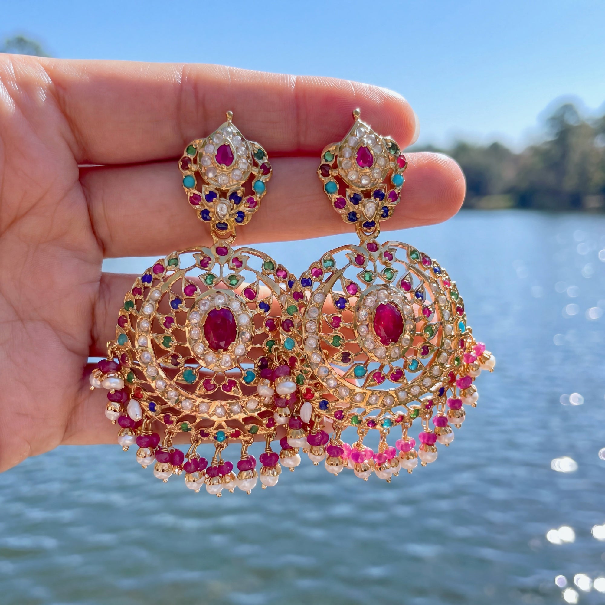 Jadau Earrings in Navratna Colours | Premium Quality Indian Jewellery ER 404