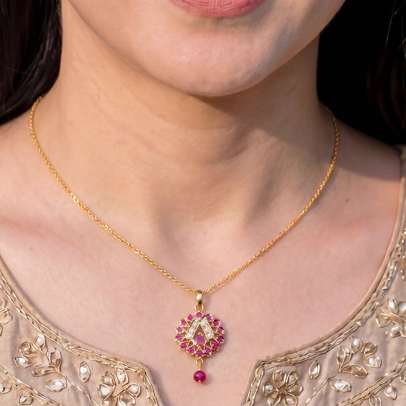 Cute Ruby and Pearl Pendant in 22k Gold | Gold Jewelry for Gifting GP 017