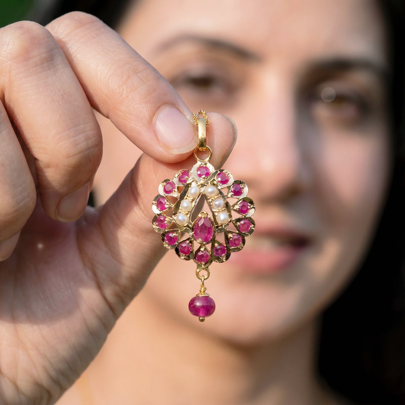 Cute Ruby and Pearl Pendant in 22k Gold | Gold Jewelry for Gifting GP 017