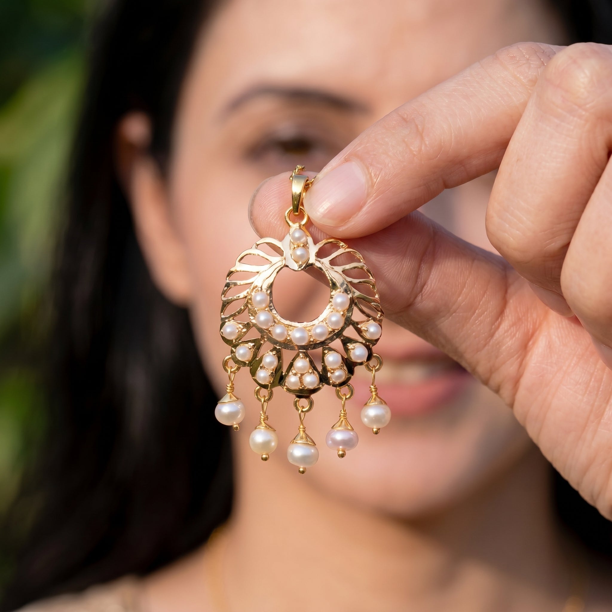 Gold Pendant Studded with Pearls | 22k Gold Jewelry for Gifting Her GP 019
