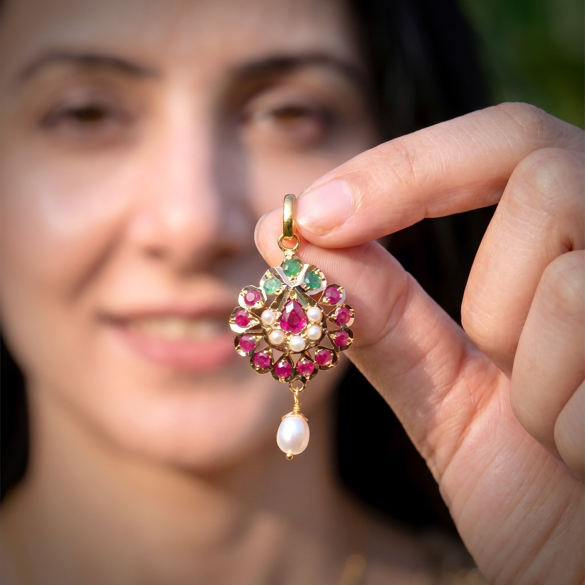 Light Weight Ruby Emerald Pendant on 22K Gold GP 026
